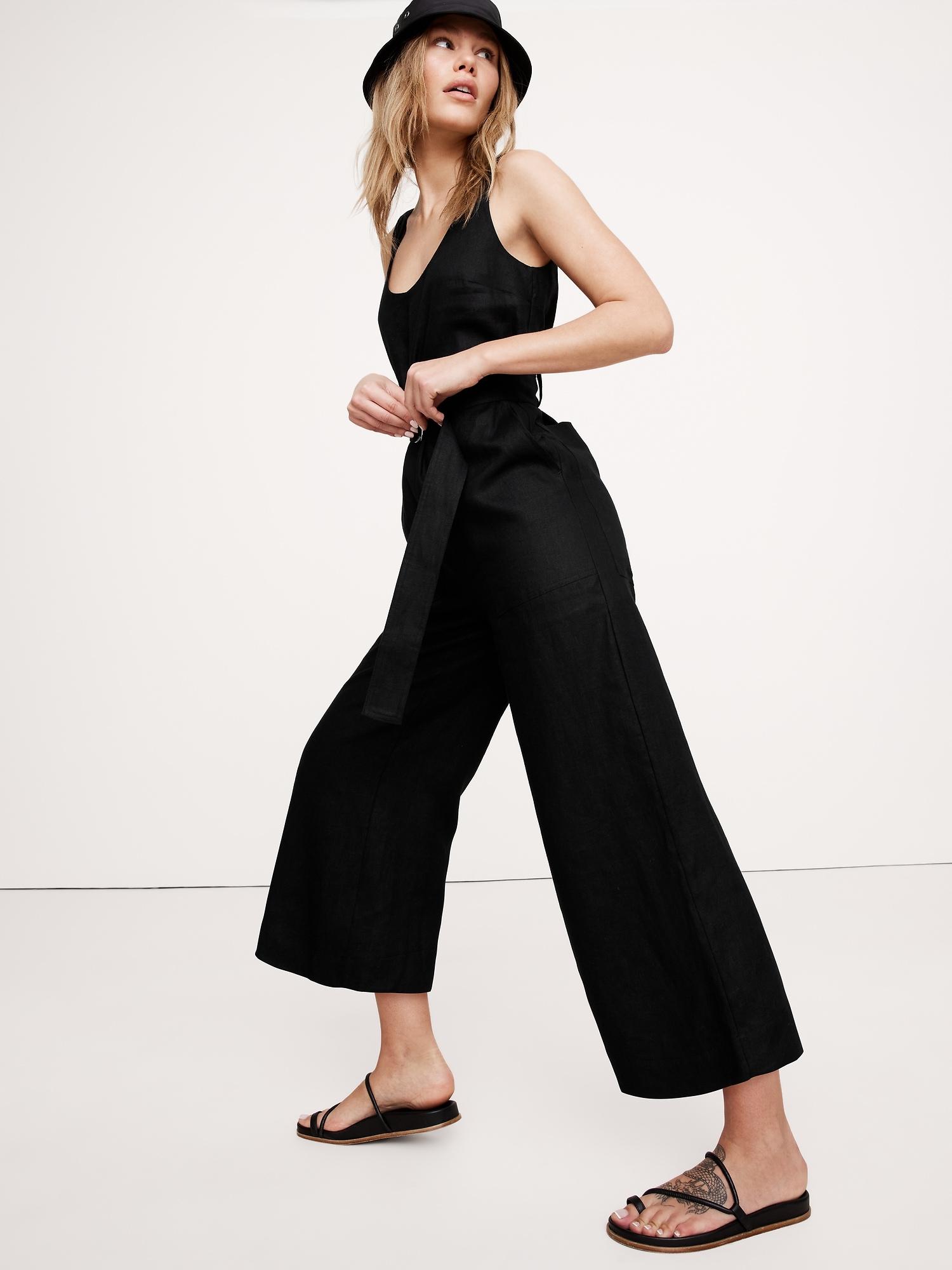 Linen Belted Wide-Leg Jumpsuit Product Image