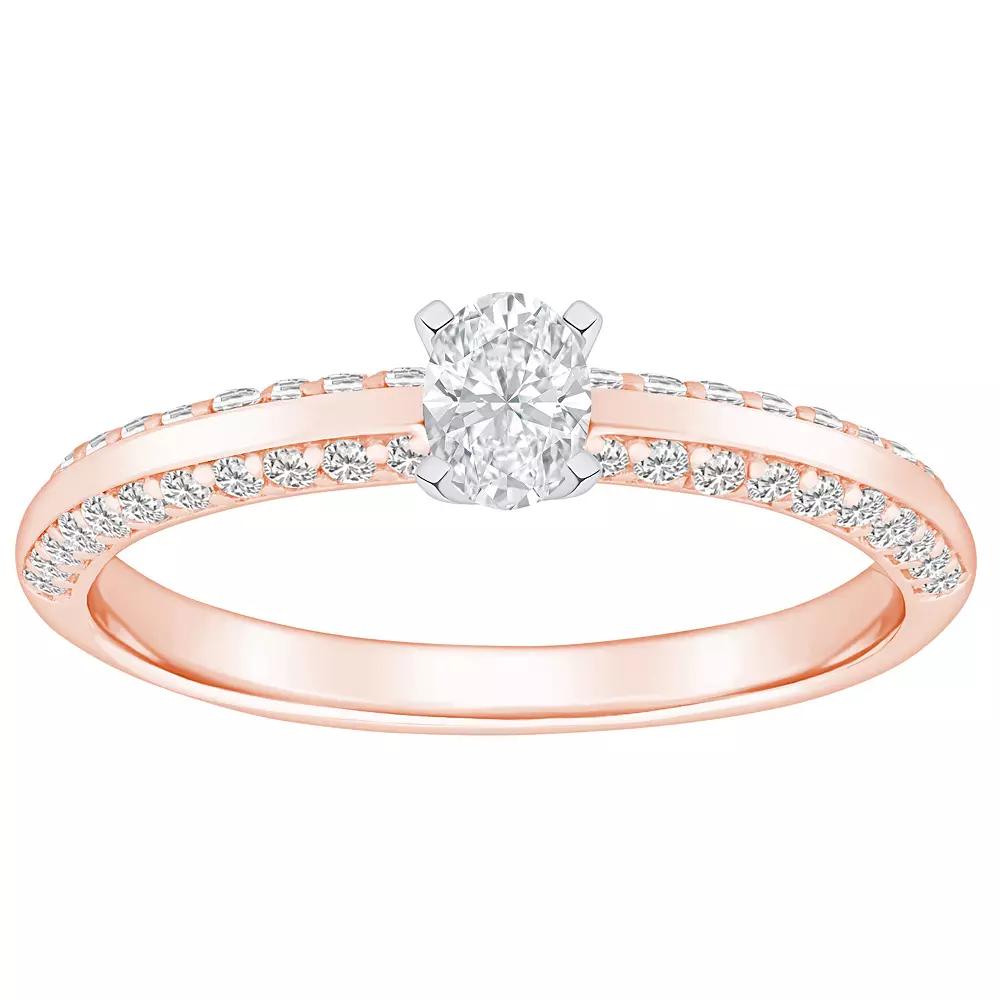 Alyson Layne 14k Gold 3/5 Carat T.W. Diamond Oval Cut Pave & Polished Band Engagement Ring, Women's, Size: 6.50, 14k White Gold Product Image