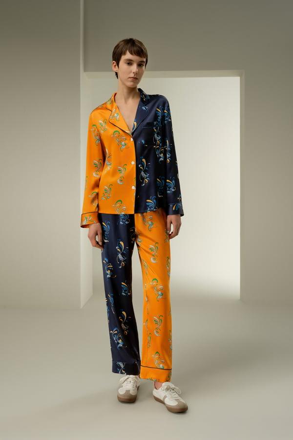 LILYSILK x Elizabeth Womens Silk Pajamas - Ladies - Paisley Natural Silk - Comfortable Long Sleeve Pajamas L Product Image