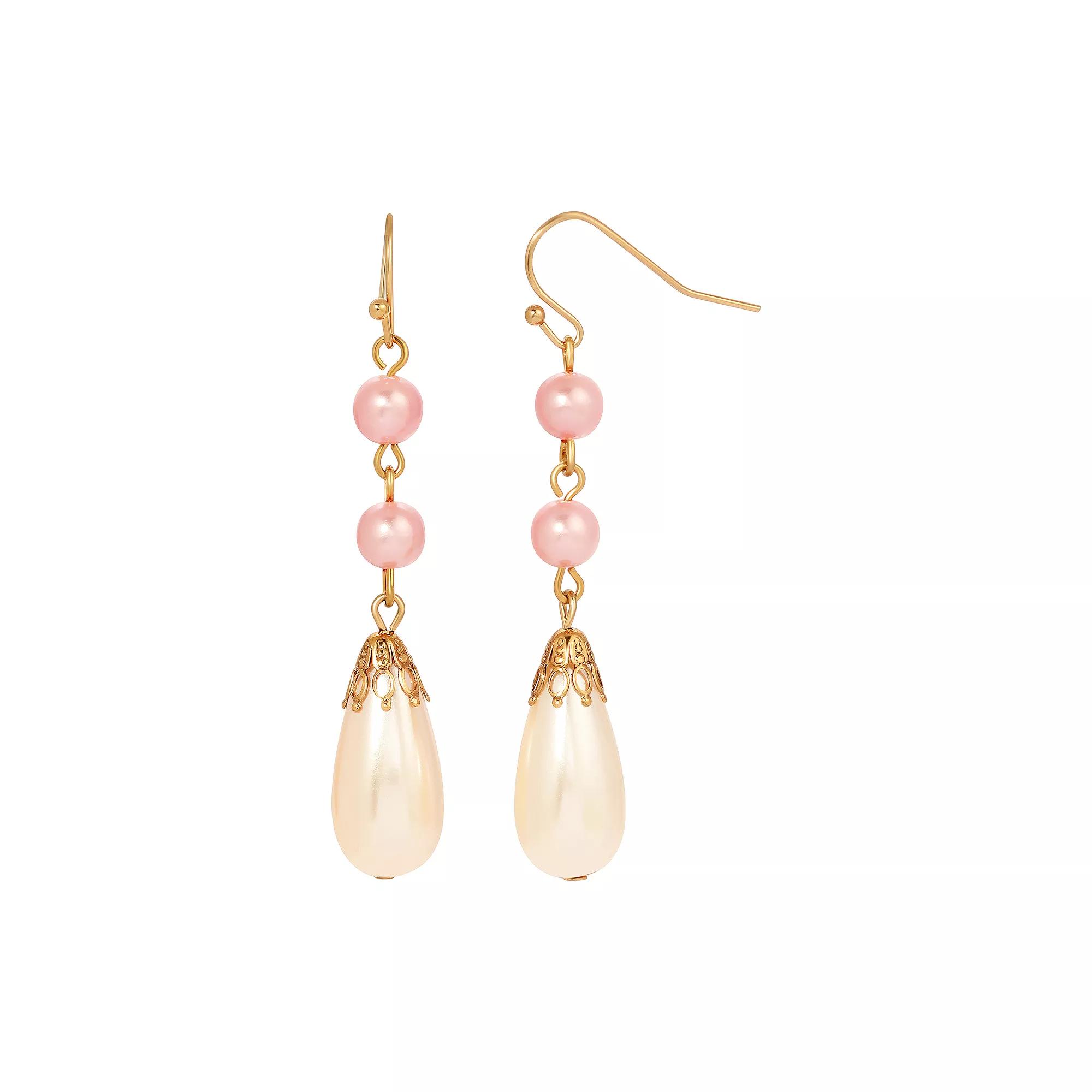 1928 Pink And White Pearl Drop Earrings, Womens Product Image