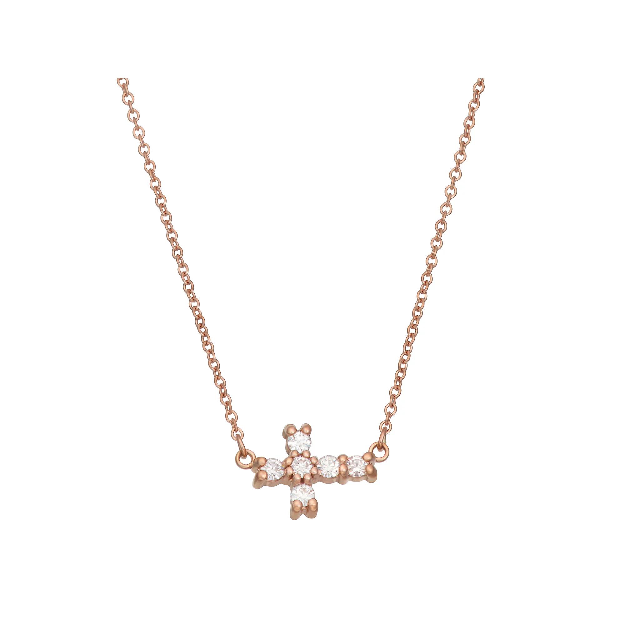 Charles & Colvard 14k Gold 1/5 Carat T.W. Lab-Created Moissanite Sideways Cross Necklace, Women's, Pink Product Image