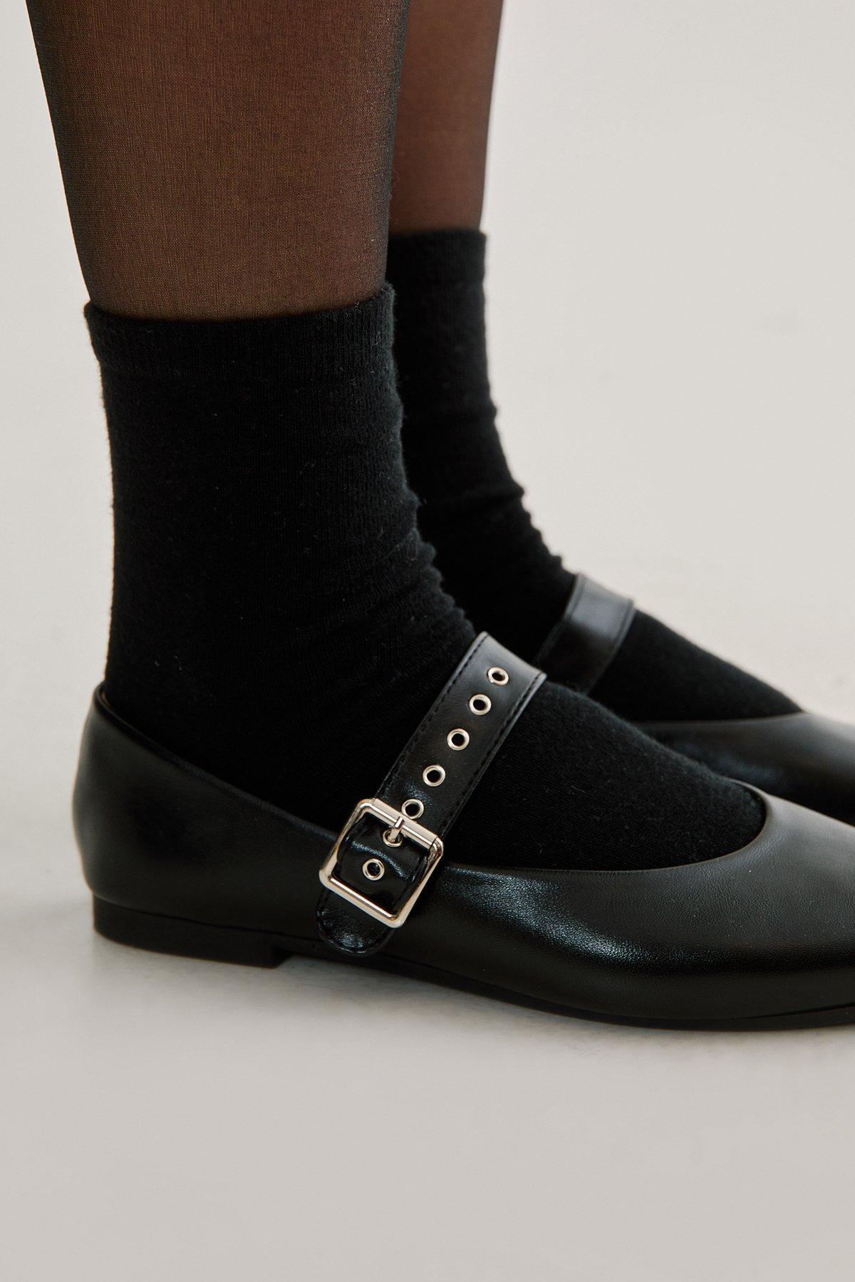 Faux Leather Buckle Ballet Flat Product Image