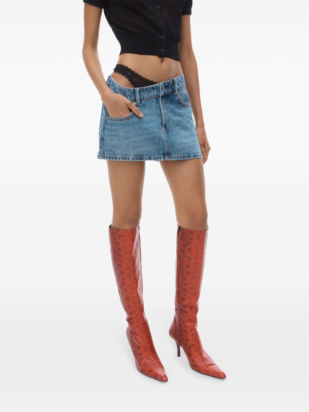 asymmetric lace-detail denim skirt Product Image