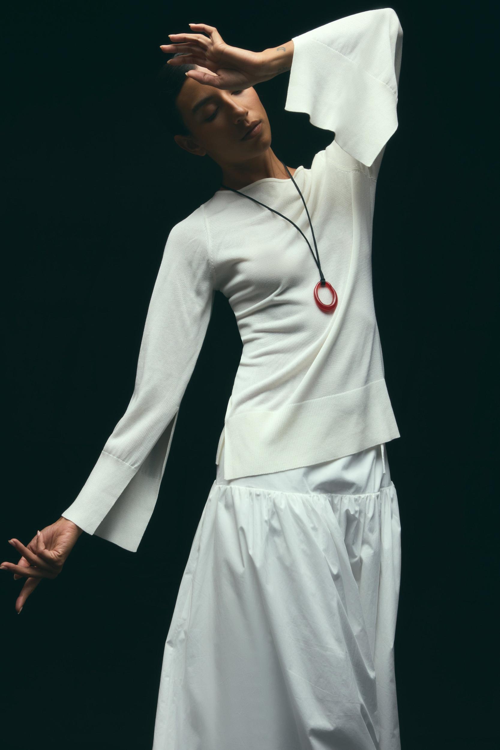 Keegan Semi-Sheer Slit-Neck Knit Top Product Image