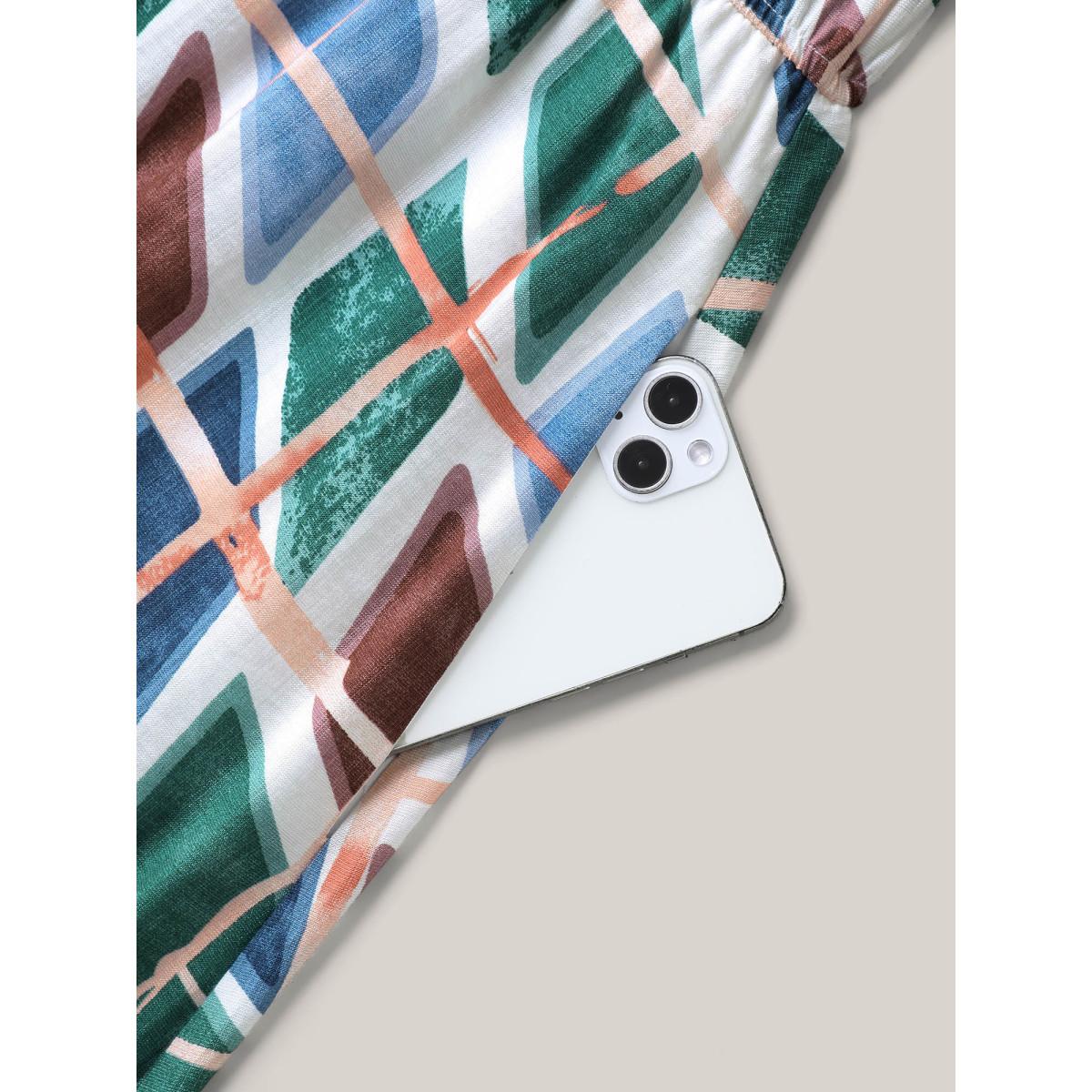 Plus Size Abstract Print Stretchy Waist Midi Dress Multicolor Women V-neck Short sleeve Curvy BloomChic 12/L Product Image