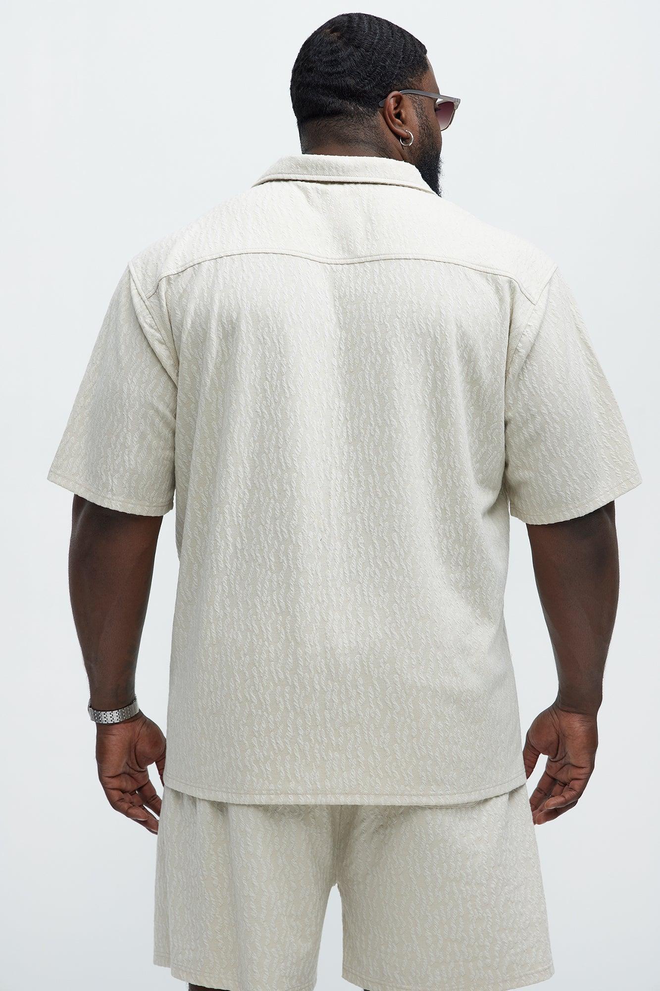 Havana Jacquard Short Sleeve Button Up Shirt - Cream Product Image