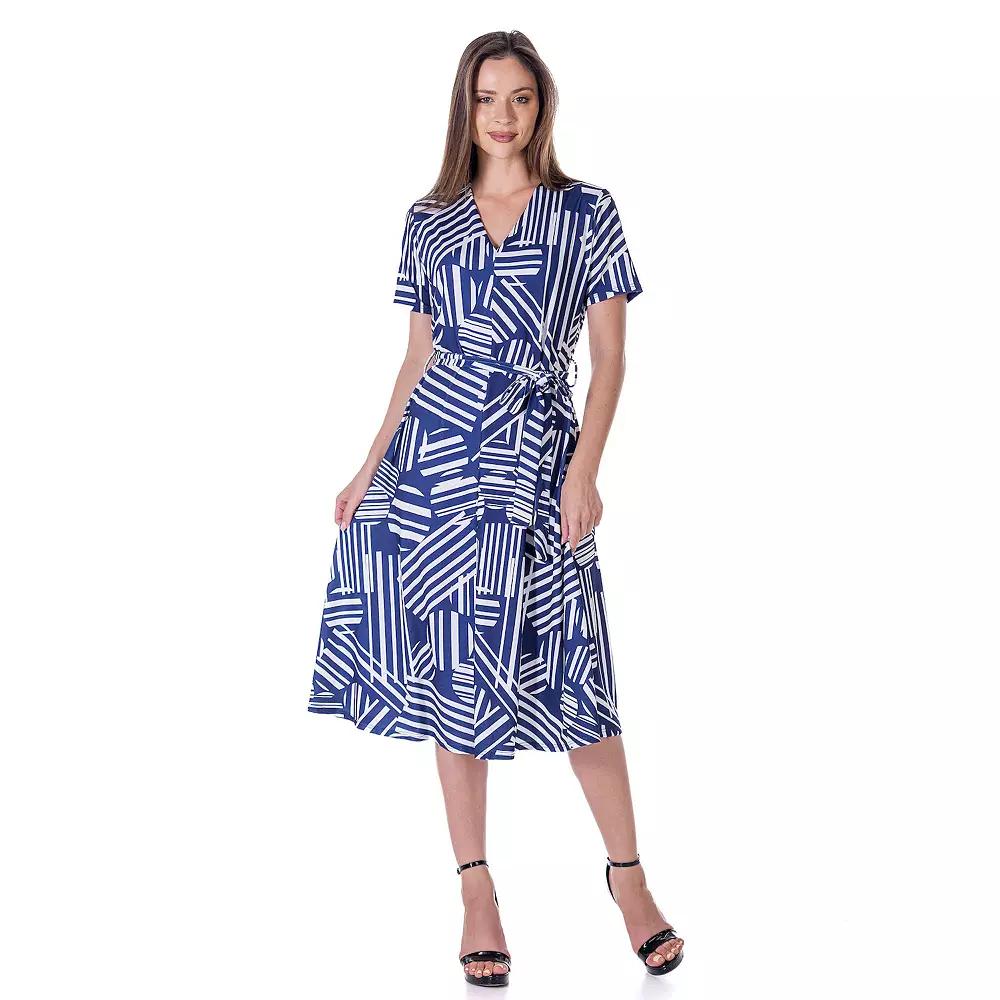 Women's 24Seven Comfort Apparel Short Sleeve Tie Waist Midi Dress, Size: Large, Blue Team Product Image