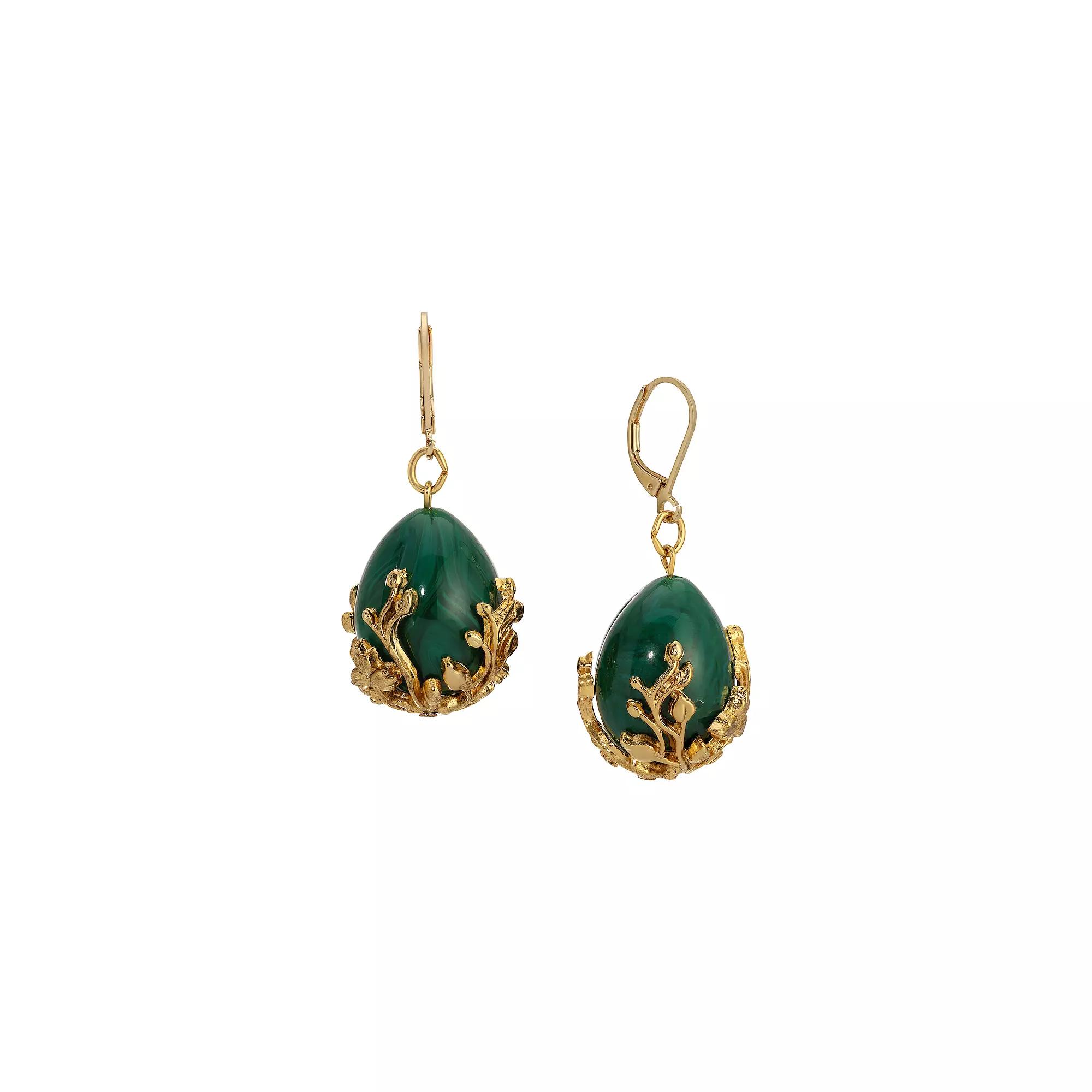 1928 Gold Tone Green and Gold Bead Drop Earrings, Women's Product Image
