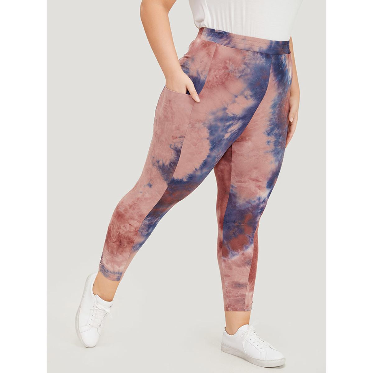Plus Size Tie Dye Gathered Skinny Pocket Side Leggings Women Multicolor Casual High stretch Bodycon High Rise Dailywear Leggings BloomChic 26/4X Product Image