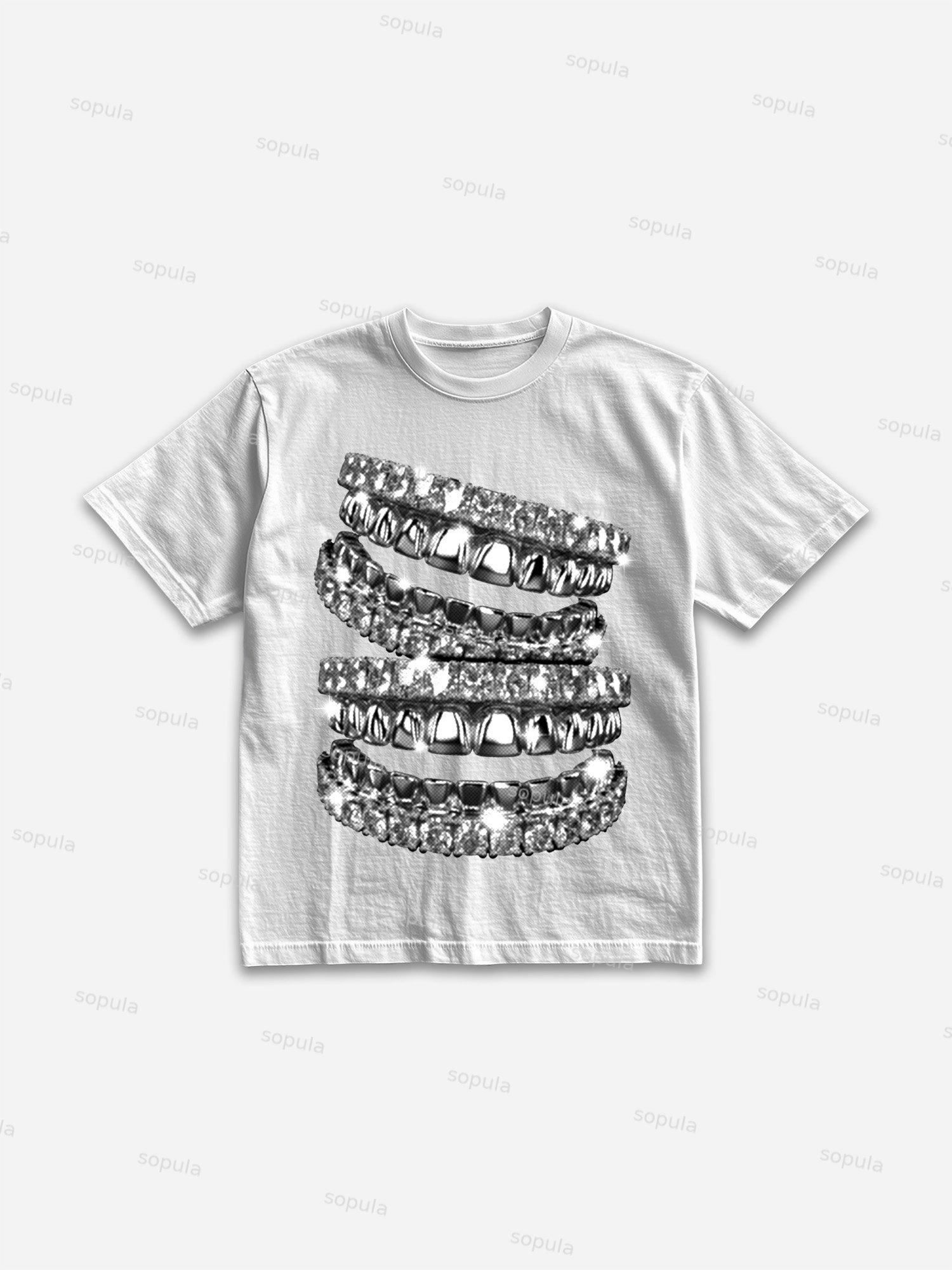 Street Diamond Jewelry Braces Graphic Cotton T-shirt Product Image