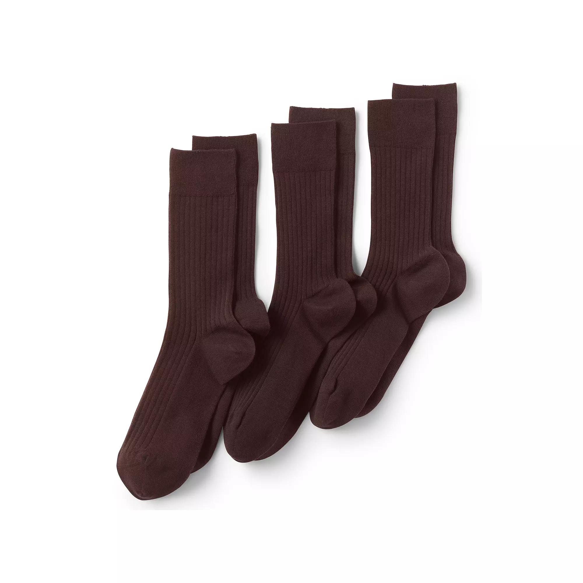 Men's Lands' End Seamless-Toe Cotton 3-Pack Dress Socks, Size: XL, Rich Brown Product Image