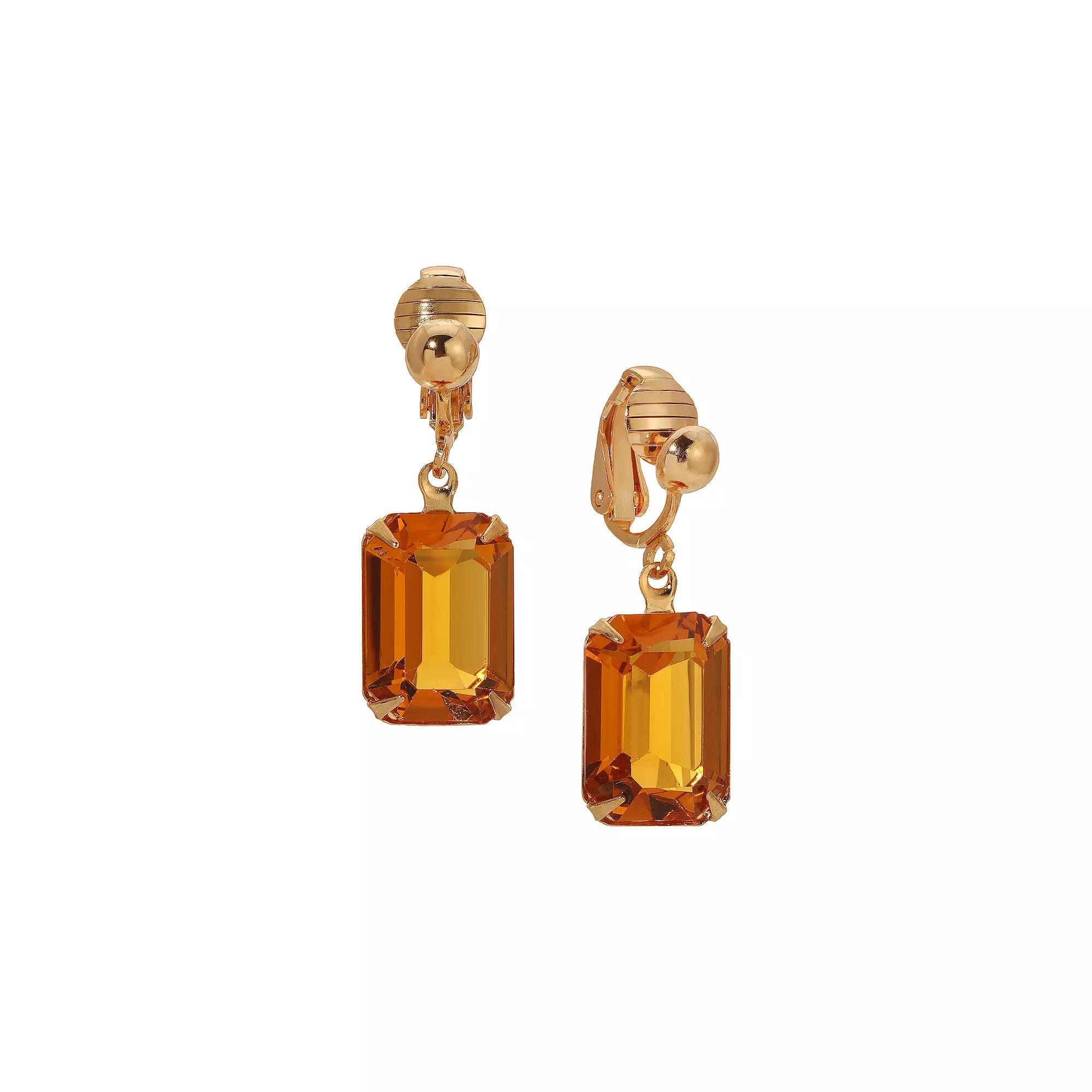 1928 Gold Tone Orange Crystal Clip-On Earrings, Womens, Beige Product Image