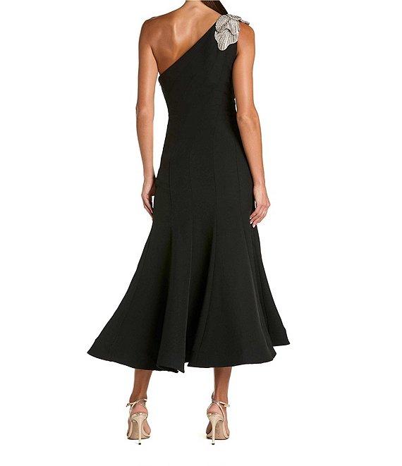 Mac Duggal Crepe One Shoulder Mermaid Midi Dress With Flower Product Image