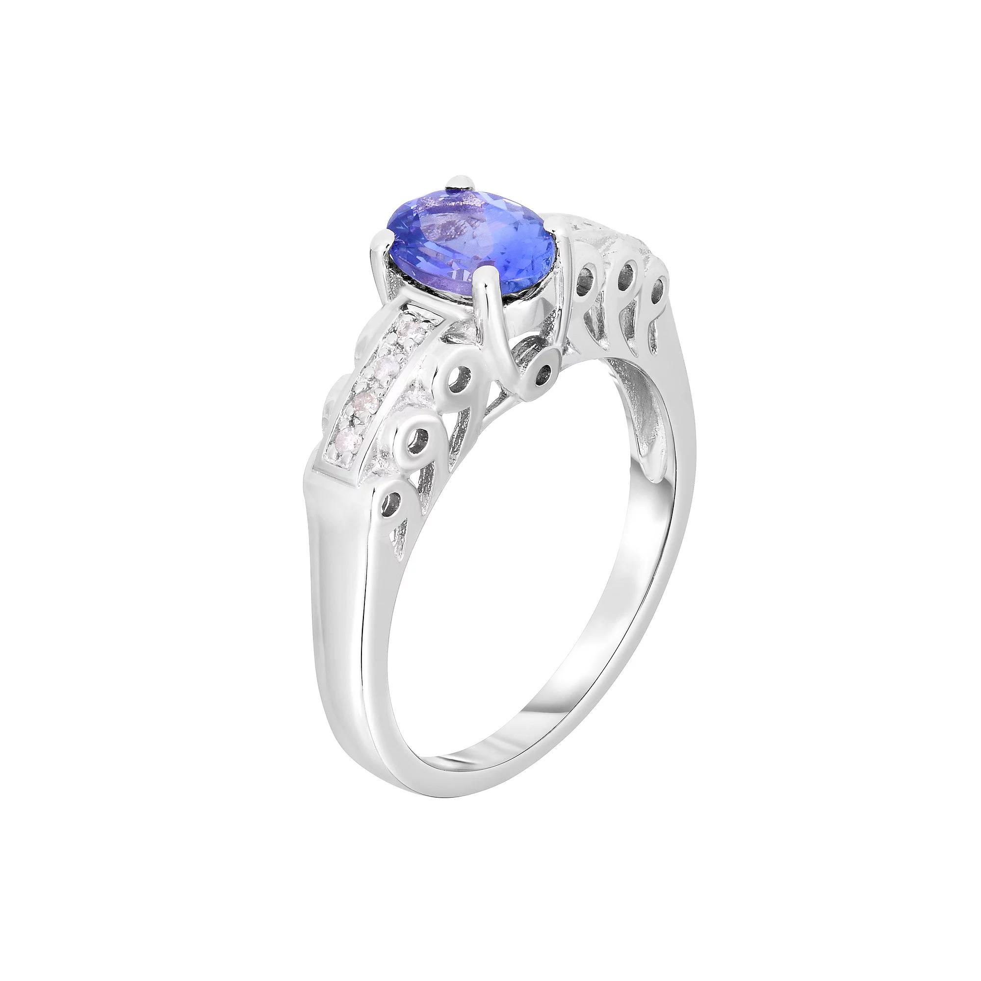 Sterling Silver Tanzanite & 1/10 Carat T.W. Diamond Ring, Women's, Size: 7 Product Image