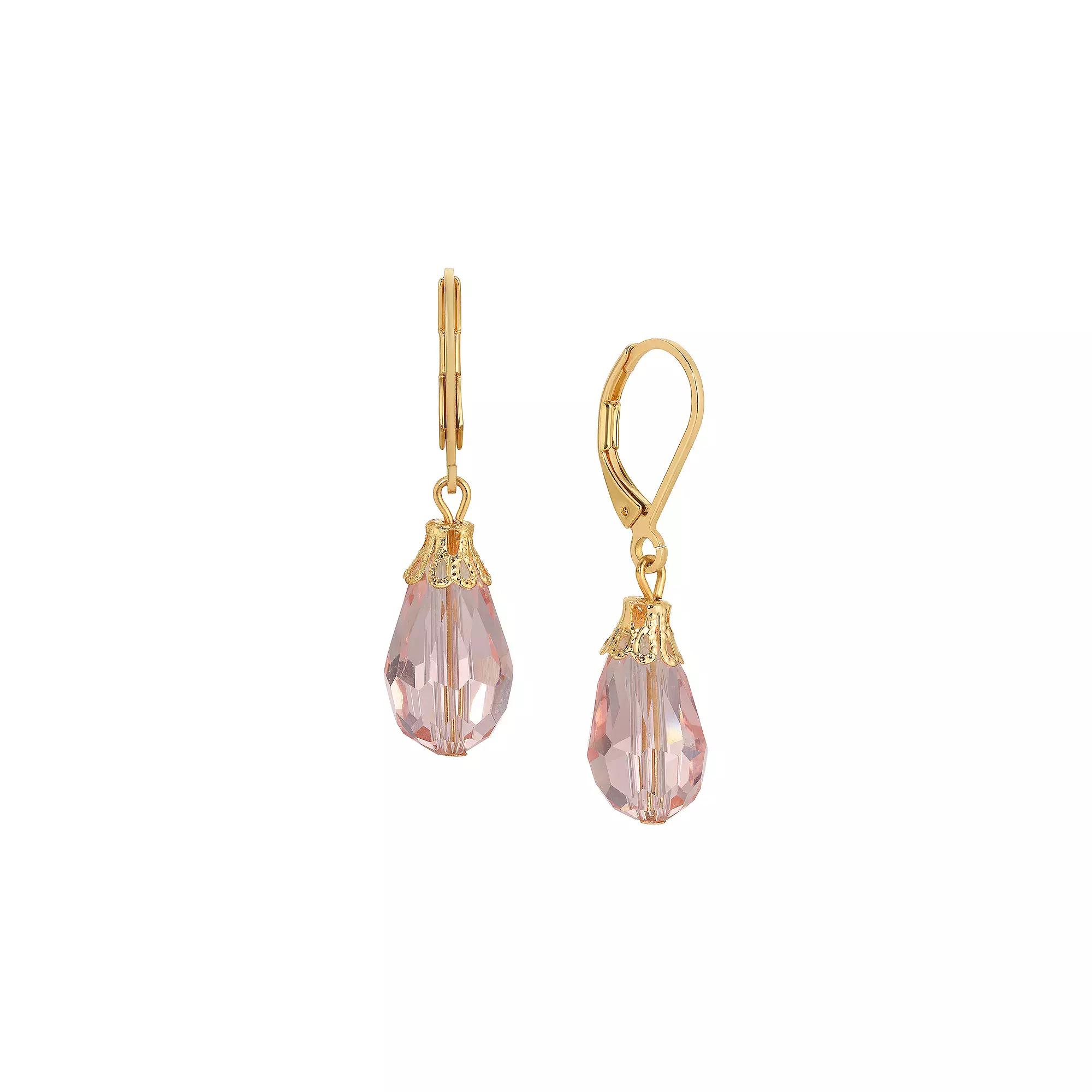 1928 Crystal Faceted Teardrop Drop Earrings, Women's, Pink Product Image