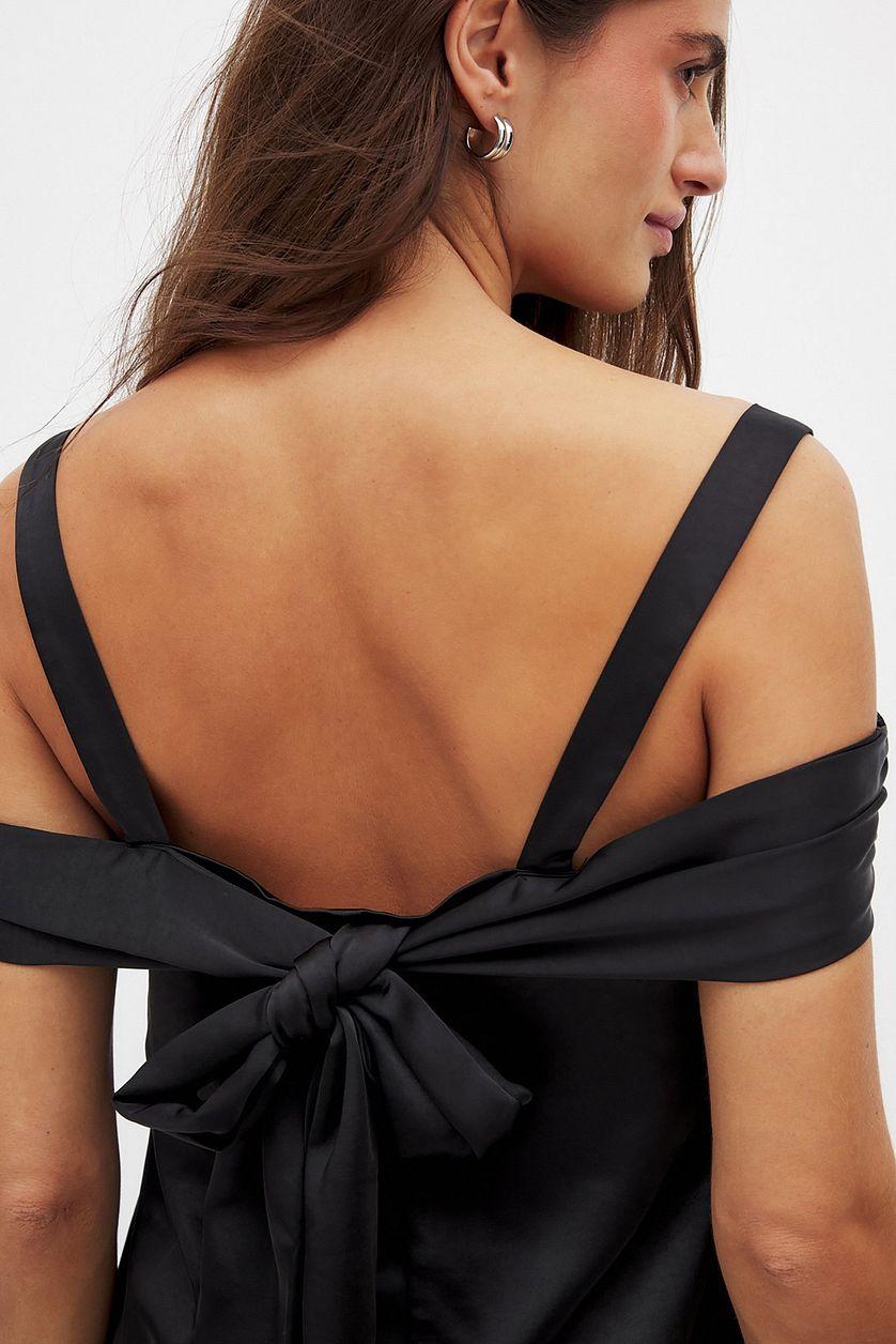 Tie Back Satin Off Shoulder Top Product Image