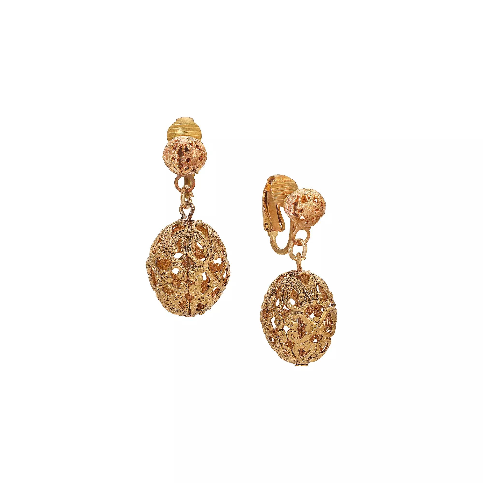 1928 Filigree Oval Bead Clip-On Drop Earrings, Womens, Yellow Product Image