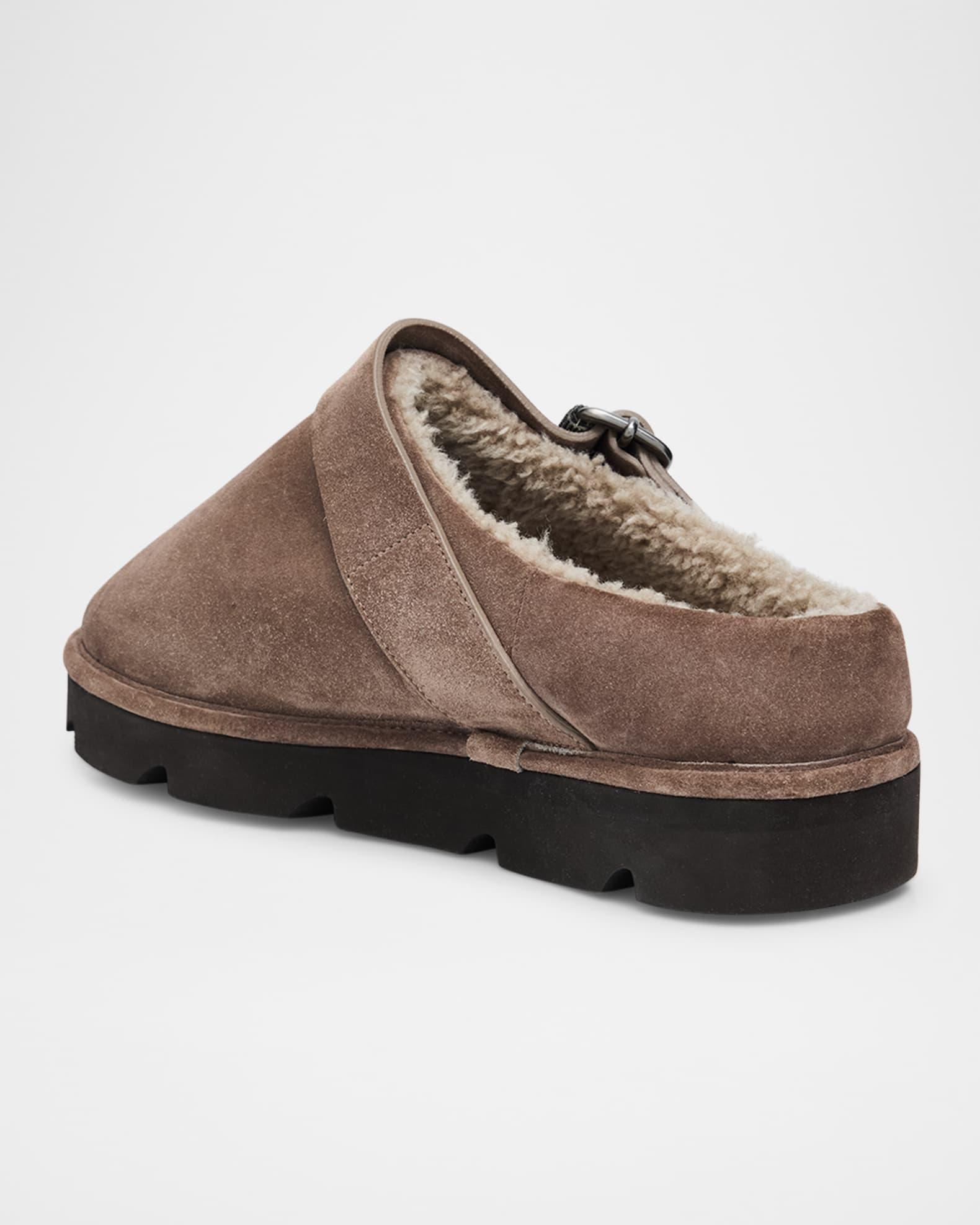 Shiny Detail Shearling-Lined Suede Mules Product Image