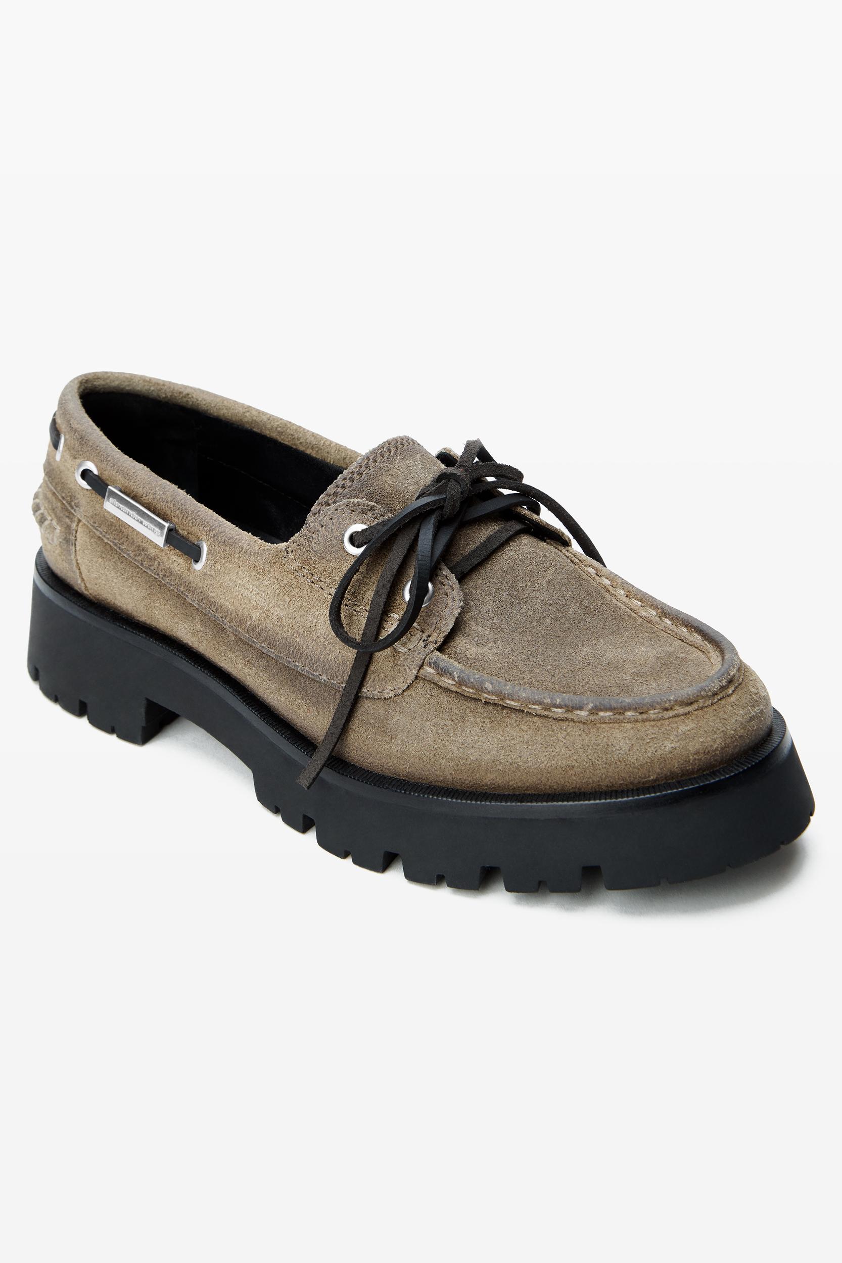 Beige Waxed Suede Carson Boat Loafers Product Image