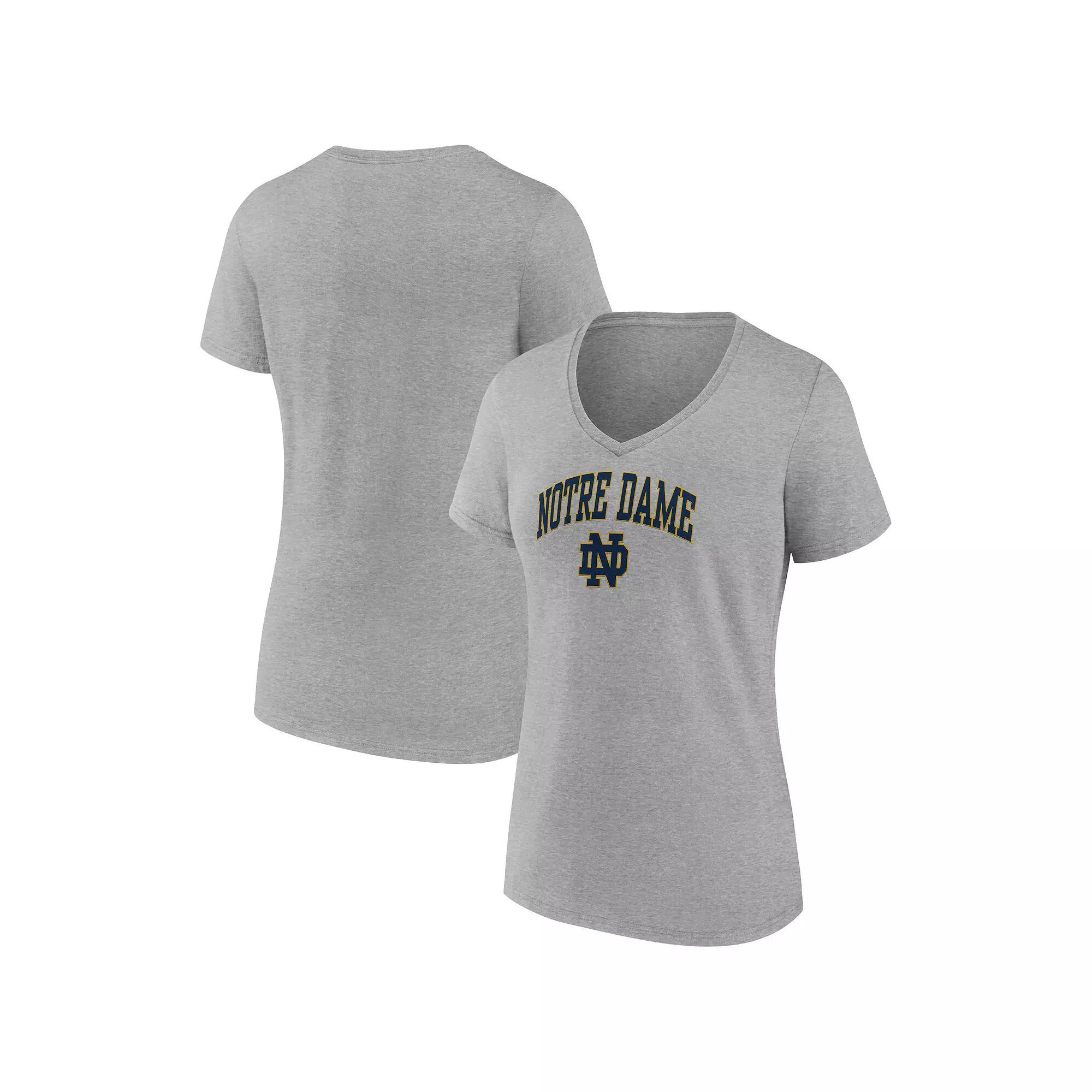 Women's Fanatics Branded Heather Gray Notre Dame Fighting Irish Evergreen Campus V-Neck T-Shirt, Size: Medium, Grey Product Image