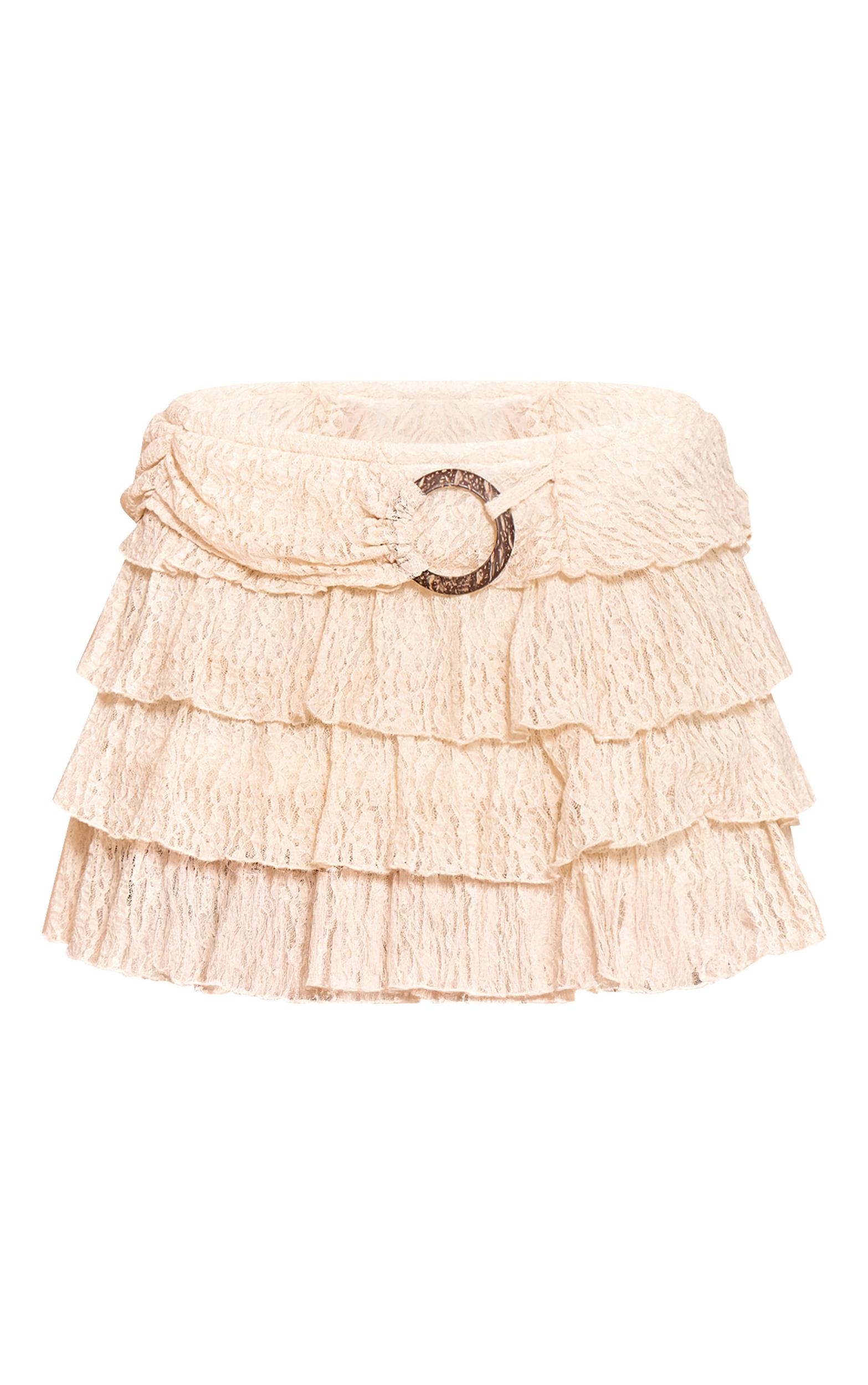 Cream Lace Rara Trim Detail Mini Skirt Product Image