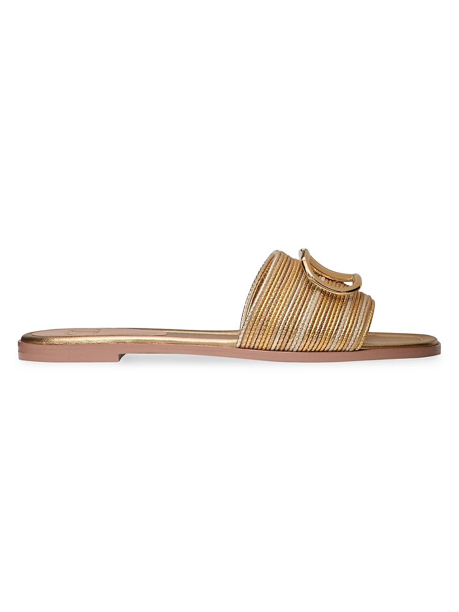Womens VLogo Signature Metallic Leather Slide Sandals Product Image