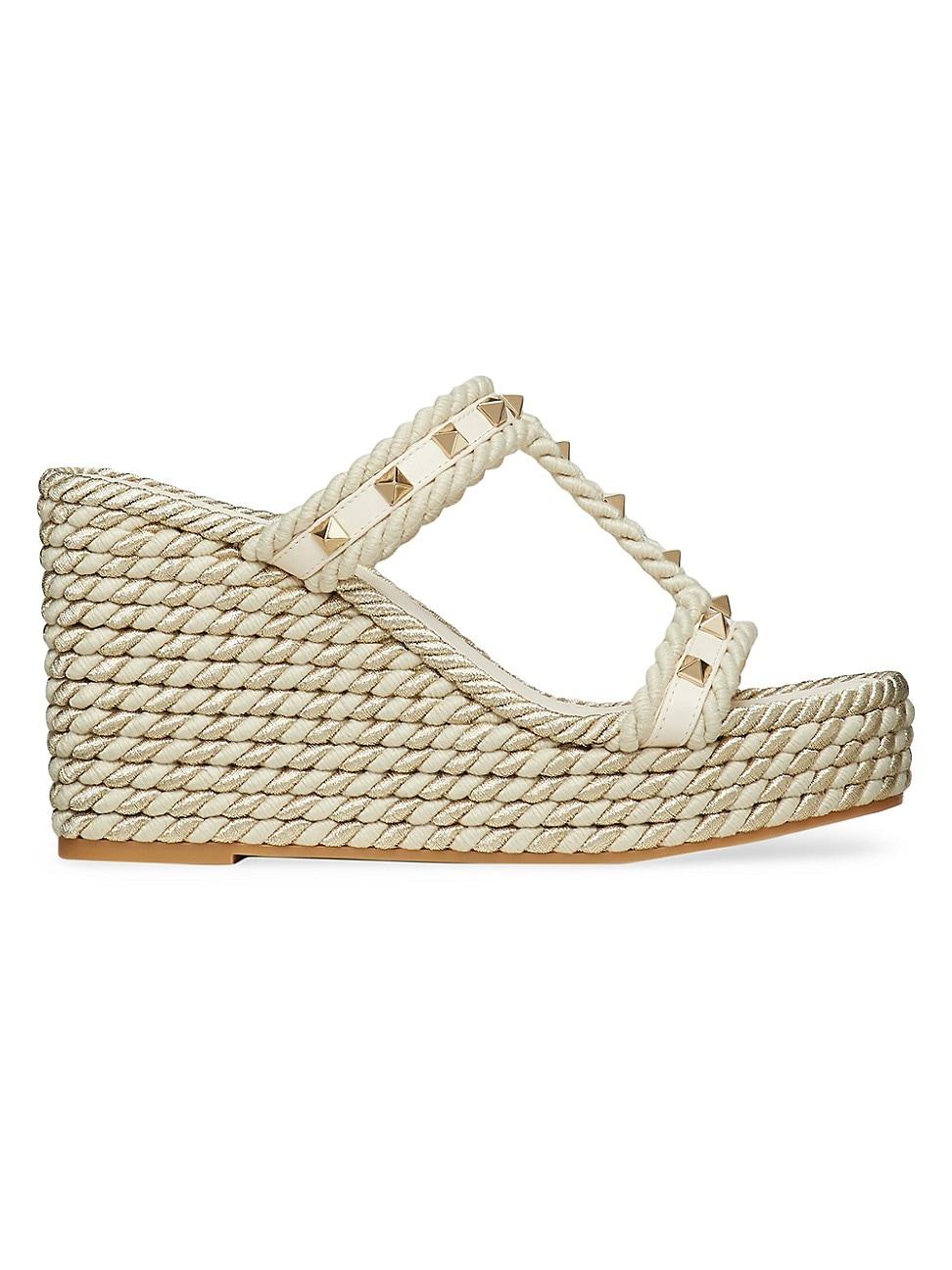 Rockstud Metallic T-Strap Espadrille Sandals Product Image