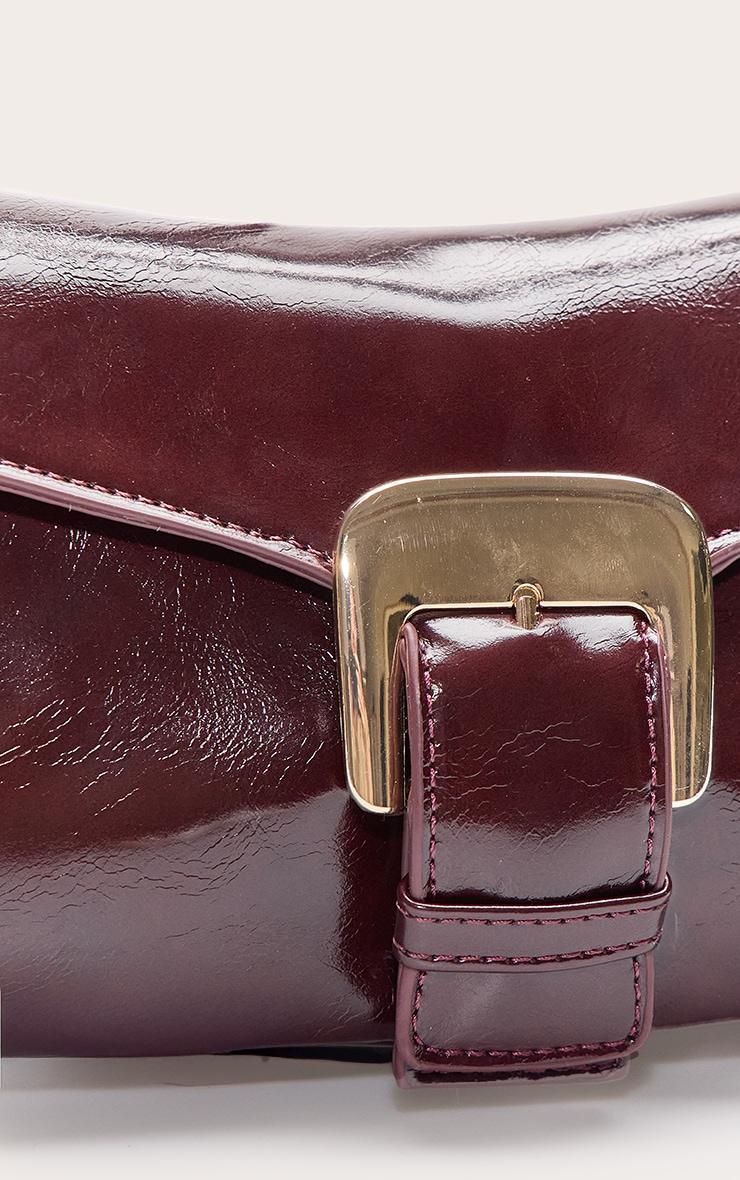 Burgundy Crinkle PU Buckle Shoulder Bag Product Image