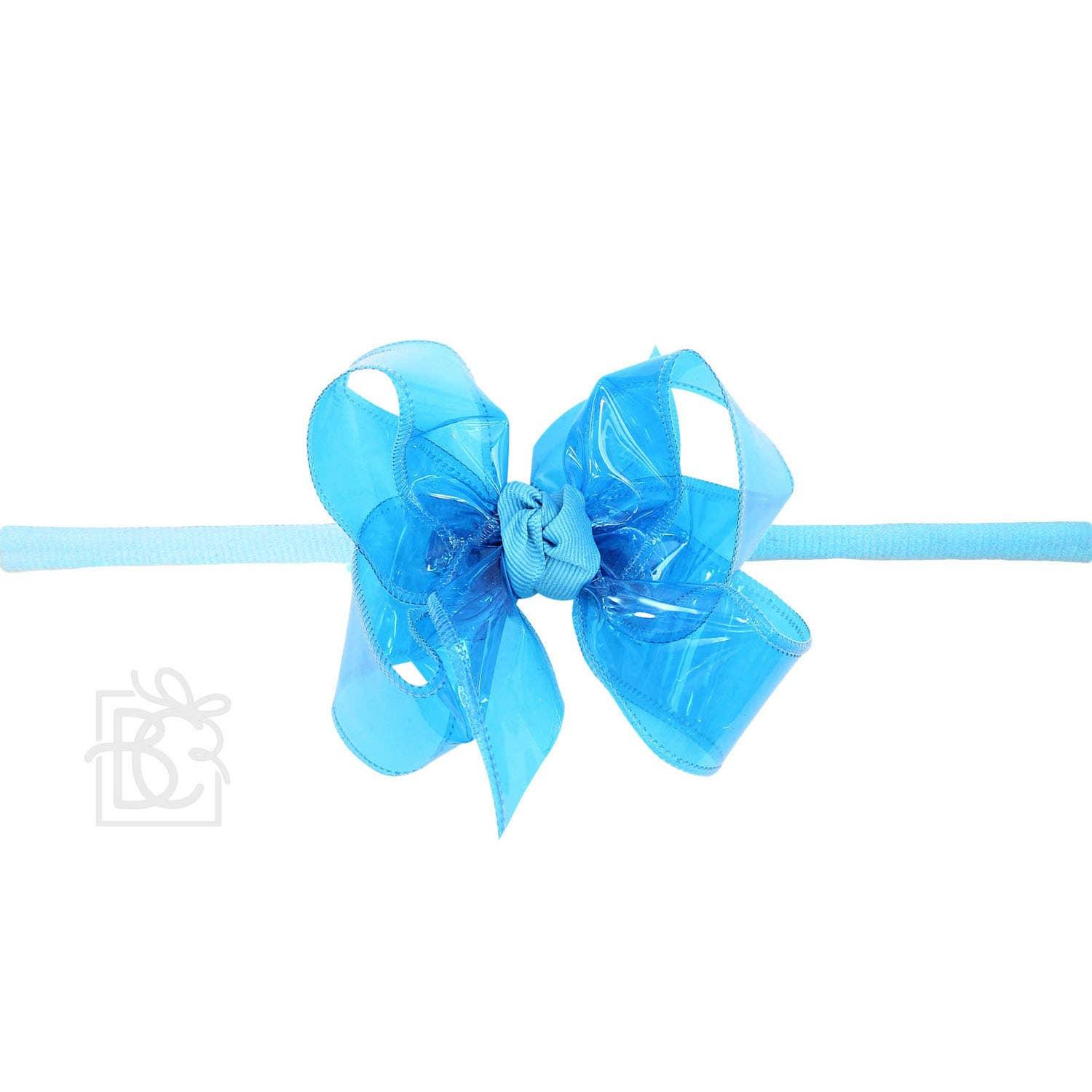 1/4" PANTYHOSE HEADBAND W/WATERPROOF BOW: 5.5" Huge - 2.5" Ribbon / AQUA Product Image