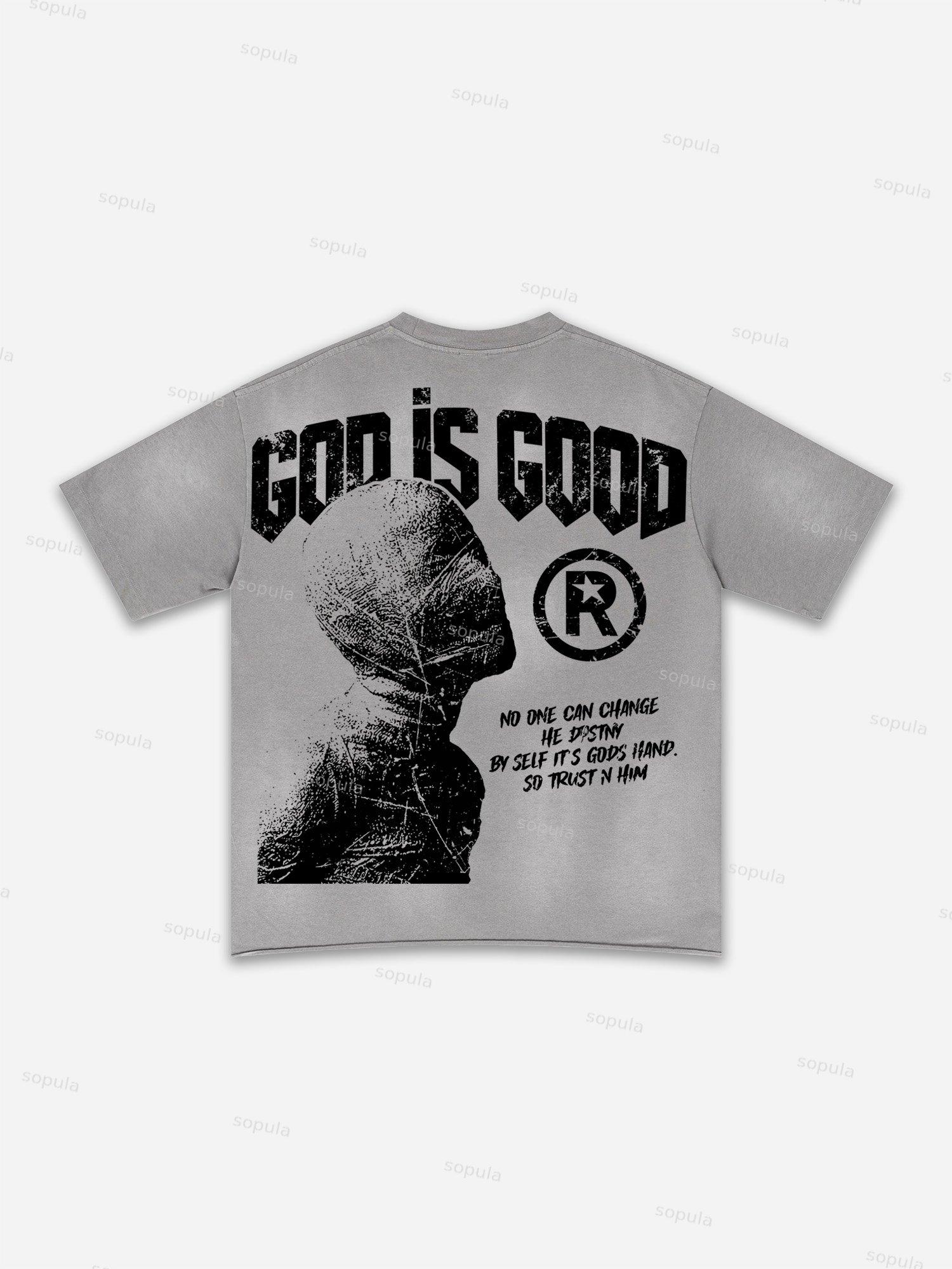 Authentic Abstract Portrait Print Washed T-shirt Product Image