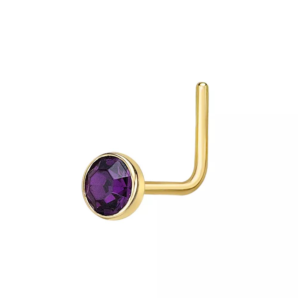 Lila Moon 14k Gold 3 mm Purple Crystal L-Shape Nose Ring, Women's Product Image