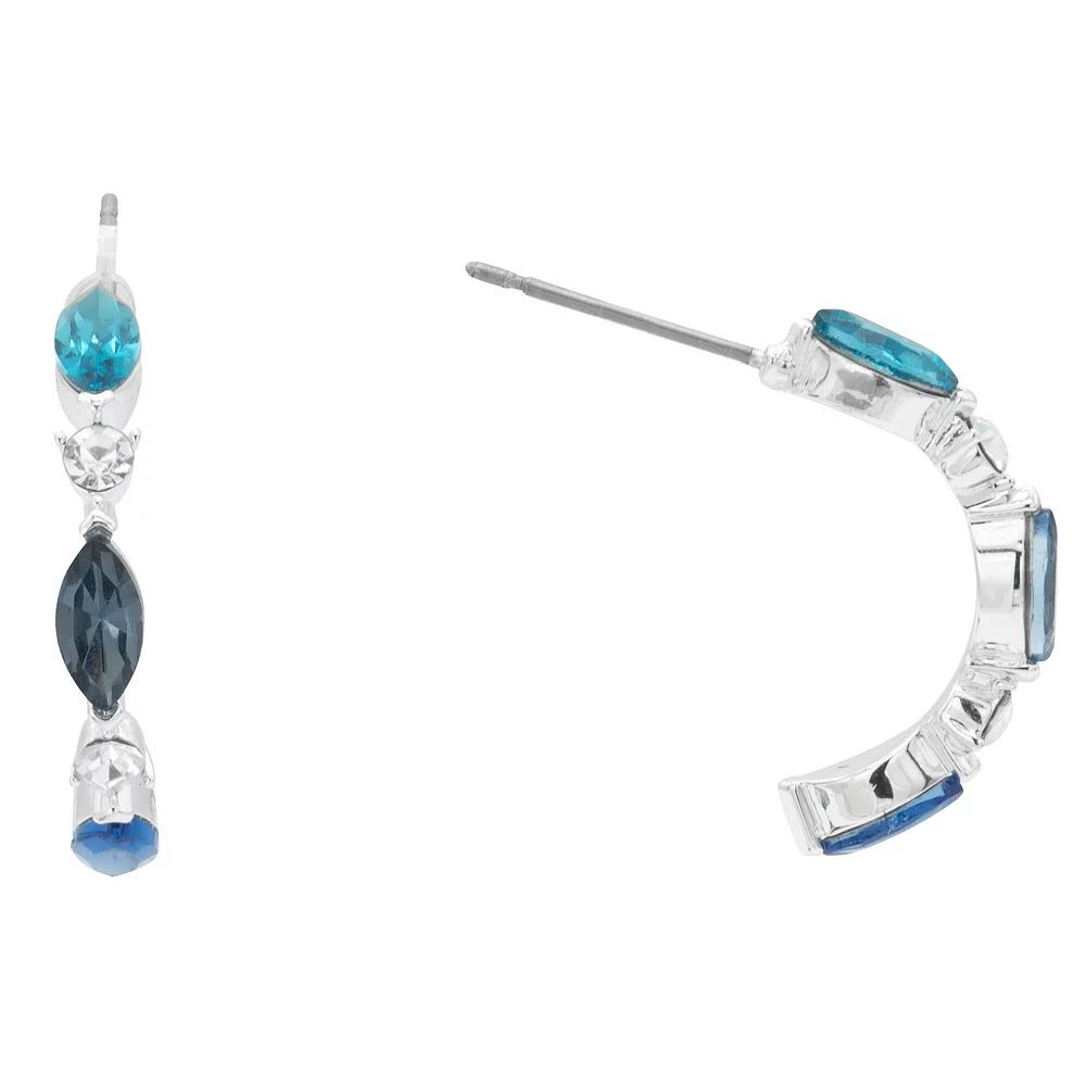 City Luxe Silver Tone Blue Tonal Crystal C-Hoop Earrings, Women's Product Image