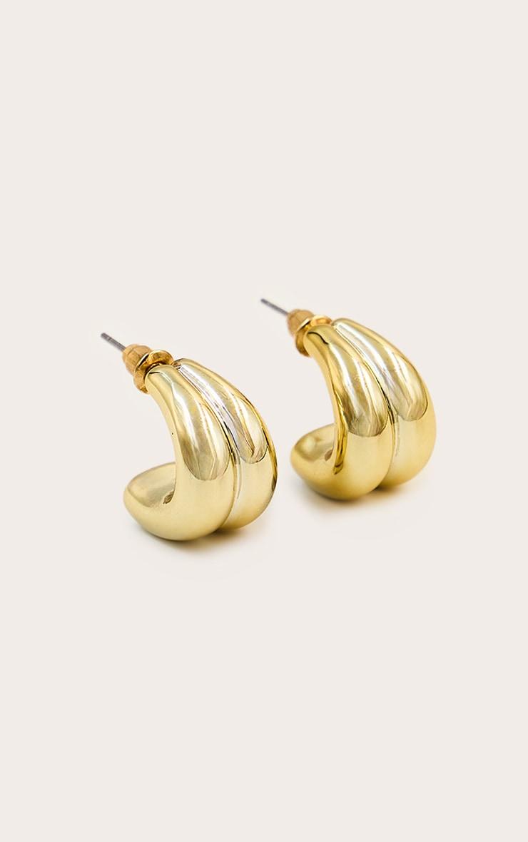 Gold Smooth Double Chunky Hoop Earrings Product Image