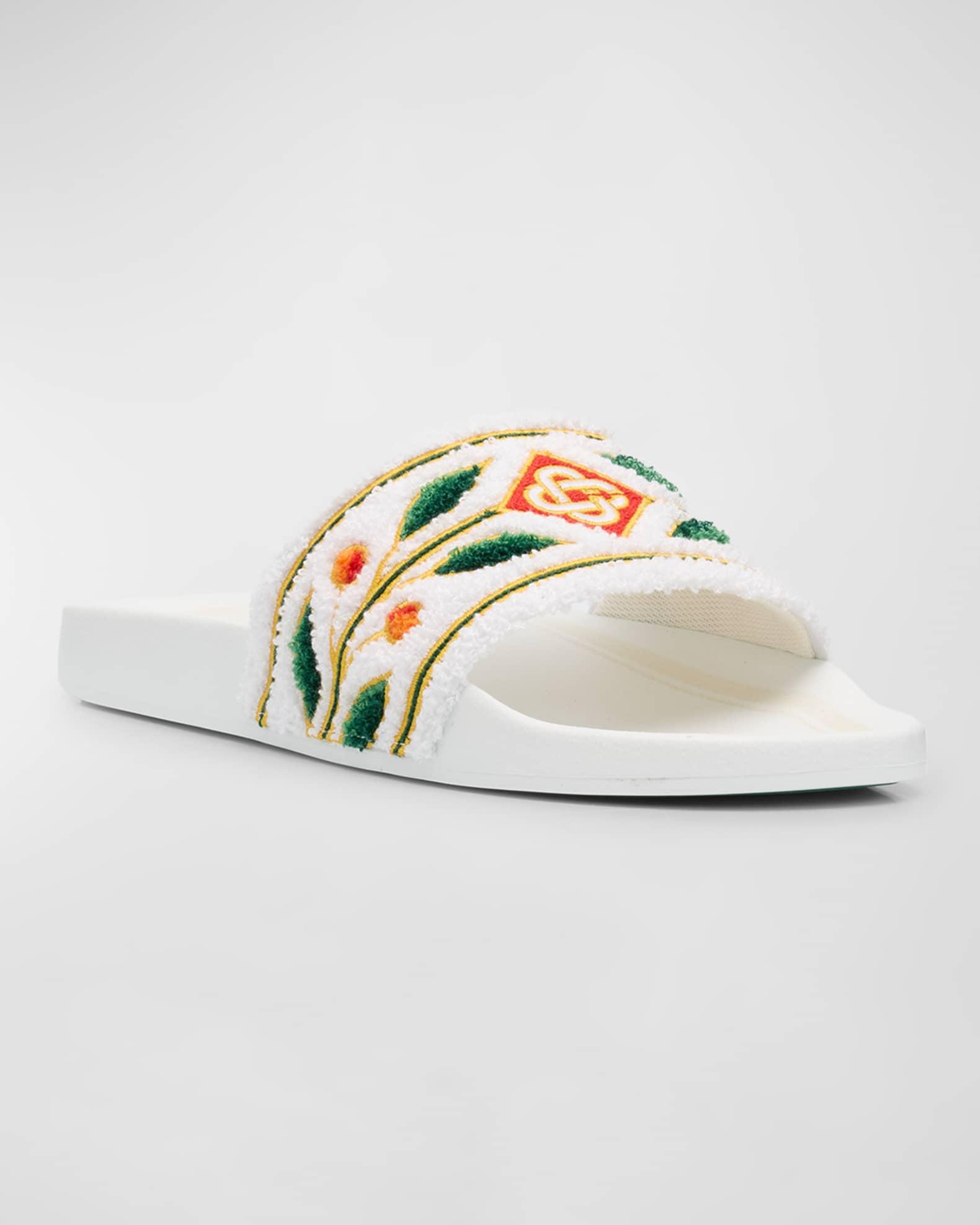 Men's Embroidered Cotton Slide Sandals Product Image