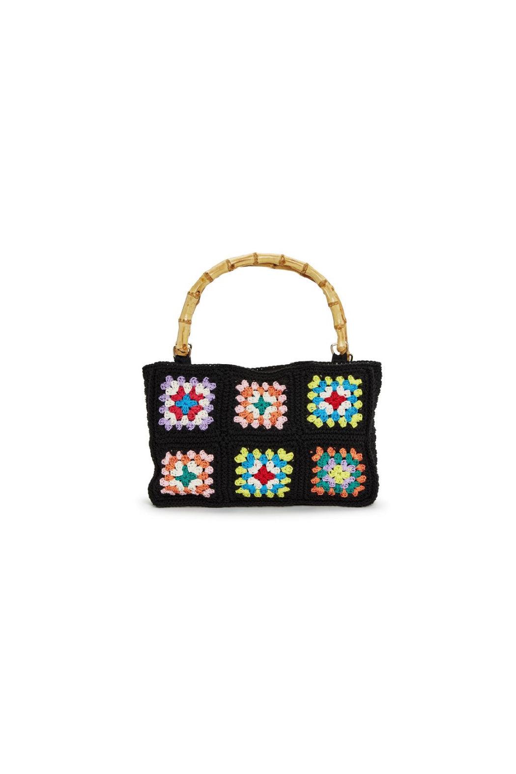 Midnight Blossom Hand Crochet Tote Bag with Real Bamboo Handle Product Image