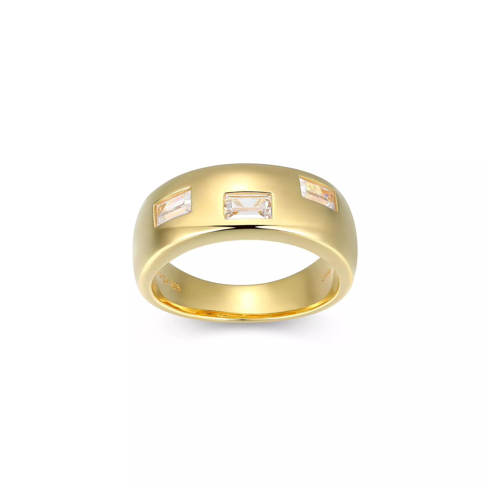 Men's 18k Gold Over Silver 3-Stone Cubic Zirconia Band Ring, Size: 9, Gold Tone Product Image