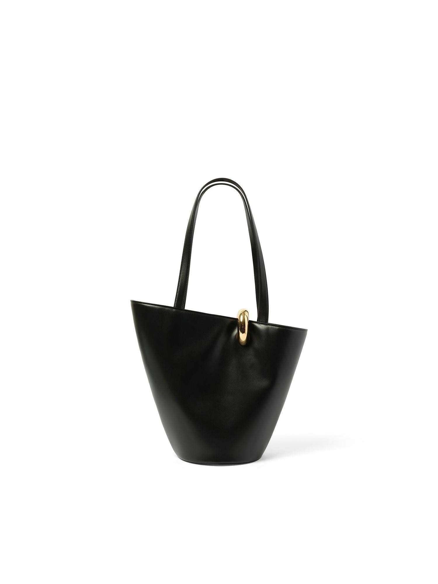 JACQUEMUS The Medium Bambola Asymmetric Leather Bucket Bag In Black 990 Product Image