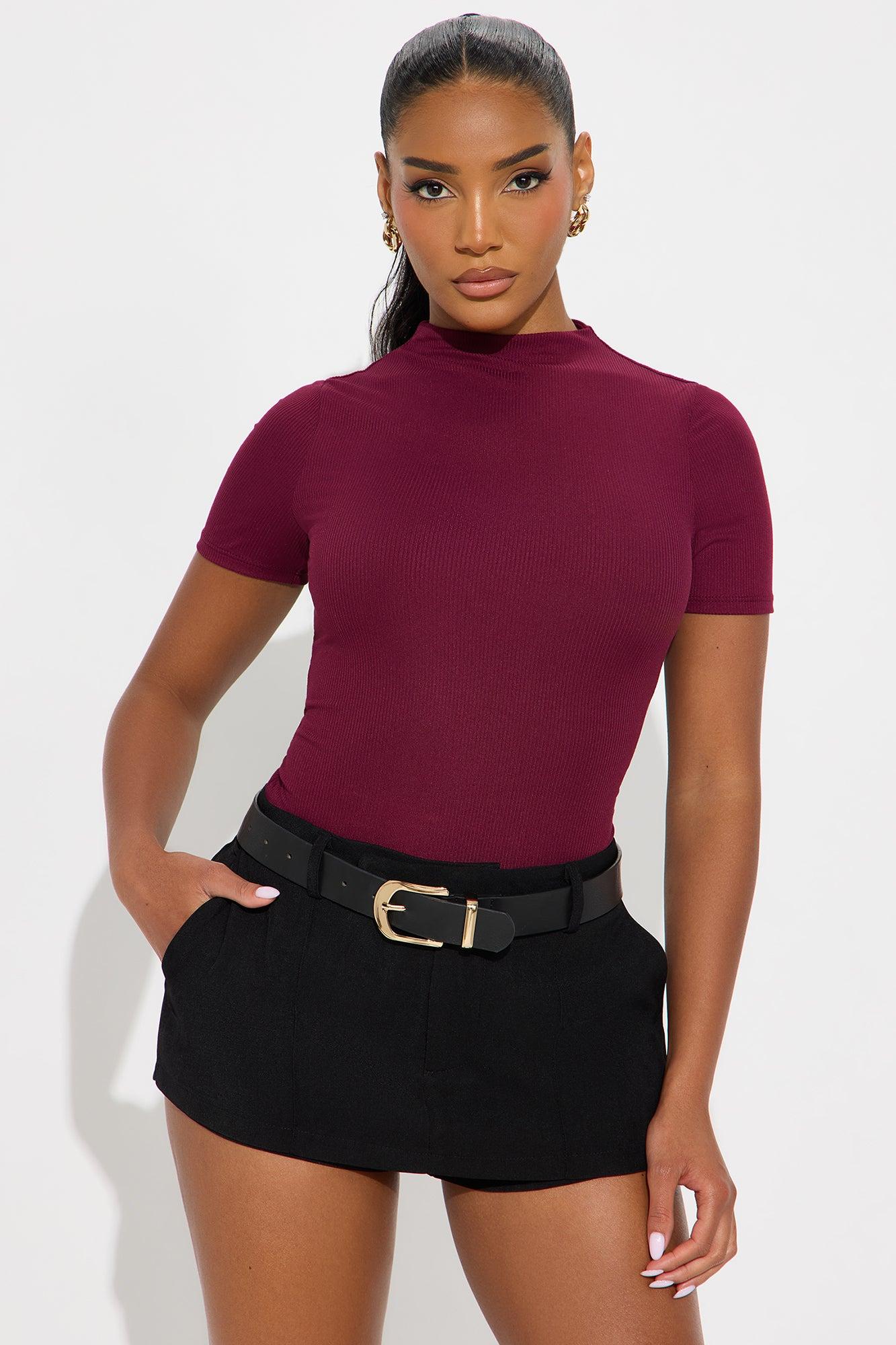 Sadie Short Sleeve Double Lined Bodysuit - Wine Female Product Image