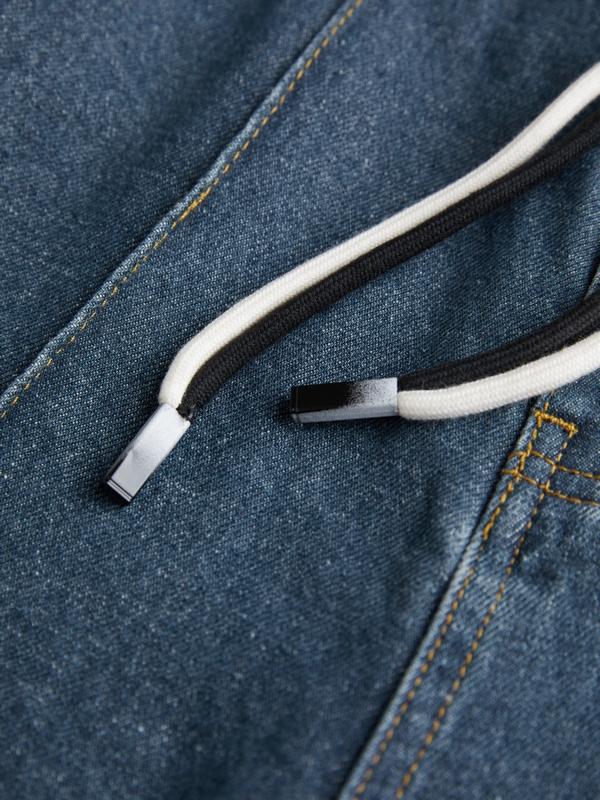 Washed Splice Piping Detail Drawstring Boyfriend Jeans Product Image