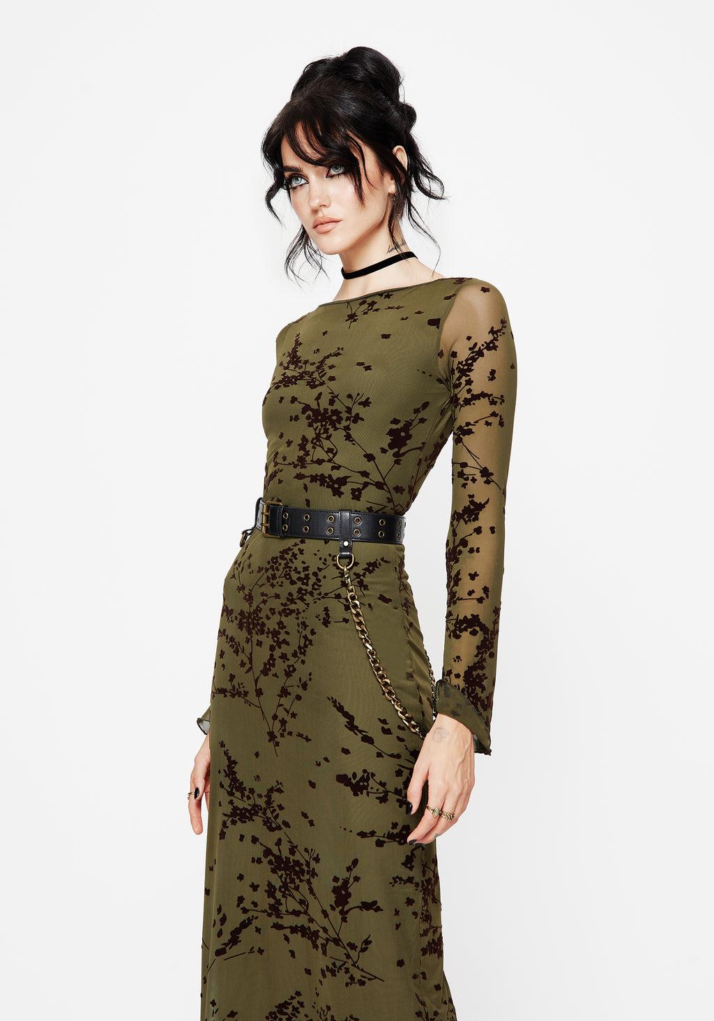 Jael Flocked Devoré Midi Dress Product Image