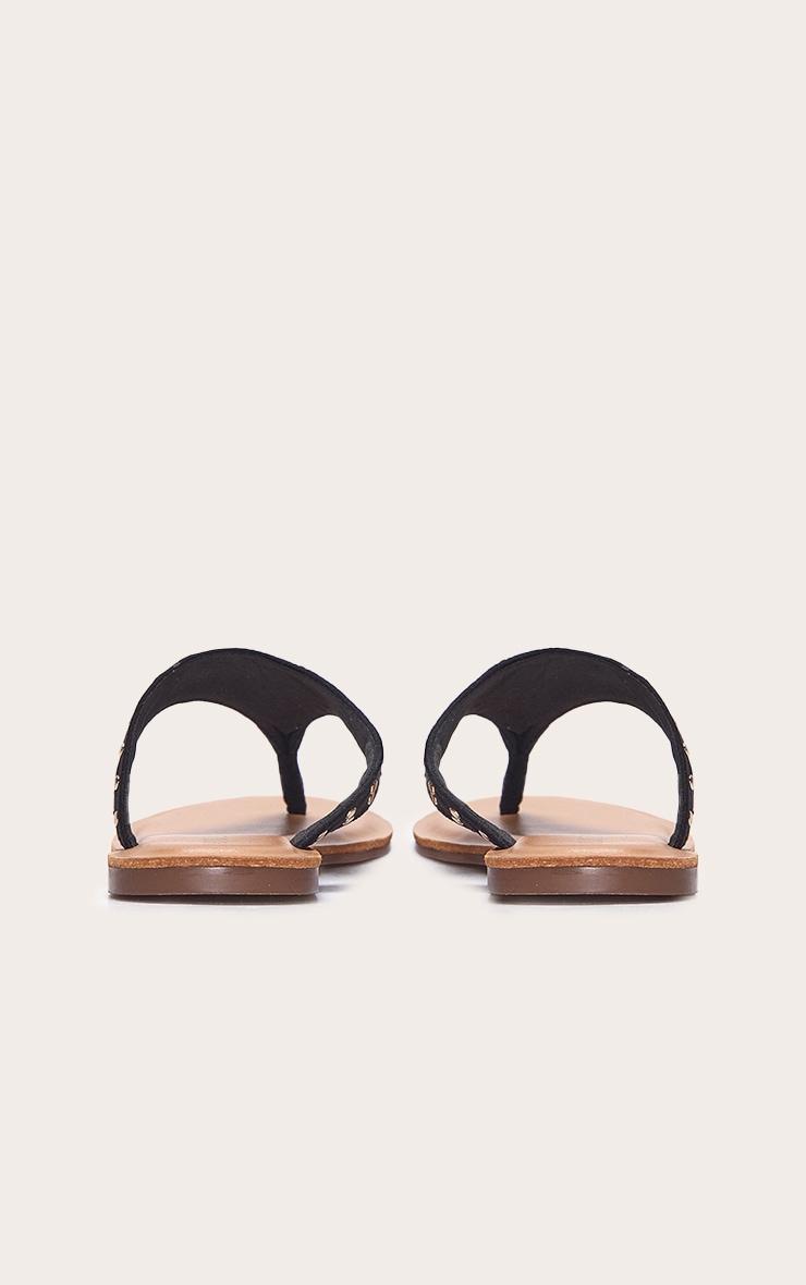 Black Faux Suede Stud Detail Toe Thong Flat Sandals Product Image