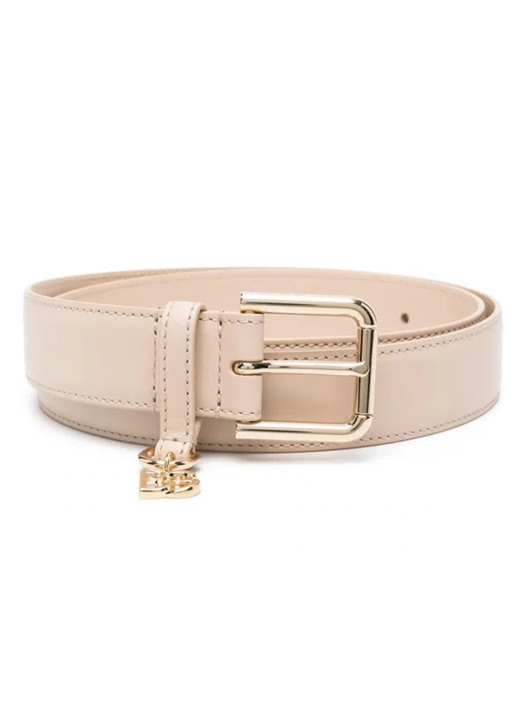 DOLCE & GABBANA Logo-lettering Leather Belt In Beige Product Image