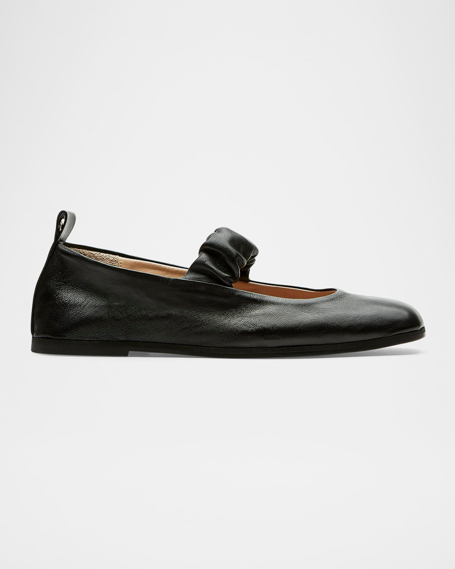 Grey Leather Mary Jane Ballerina Flats Product Image