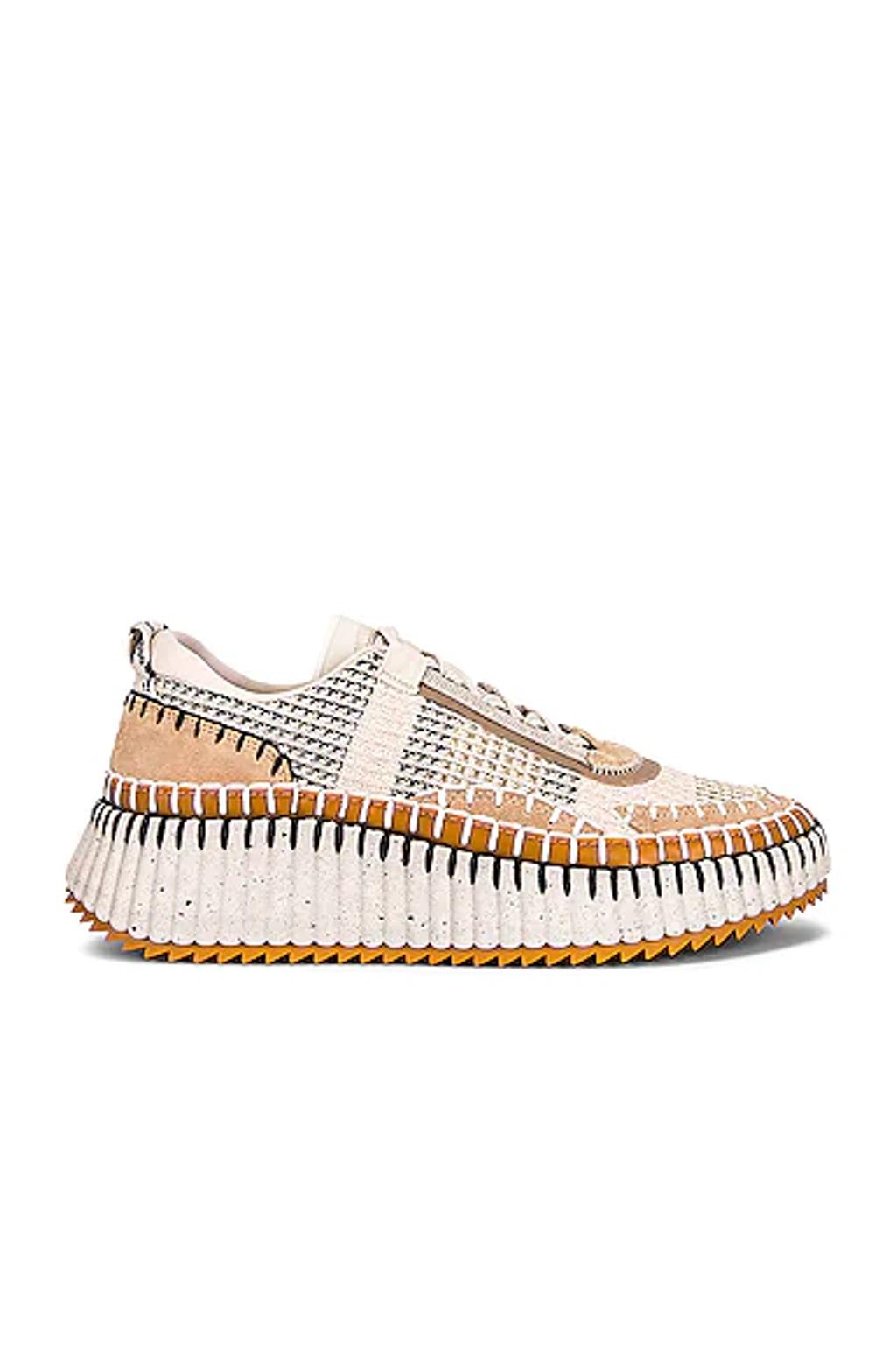 CHLOÉ Nama Embroidered Suede And Recycled-mesh Sneakers In Biscotti Beige Product Image