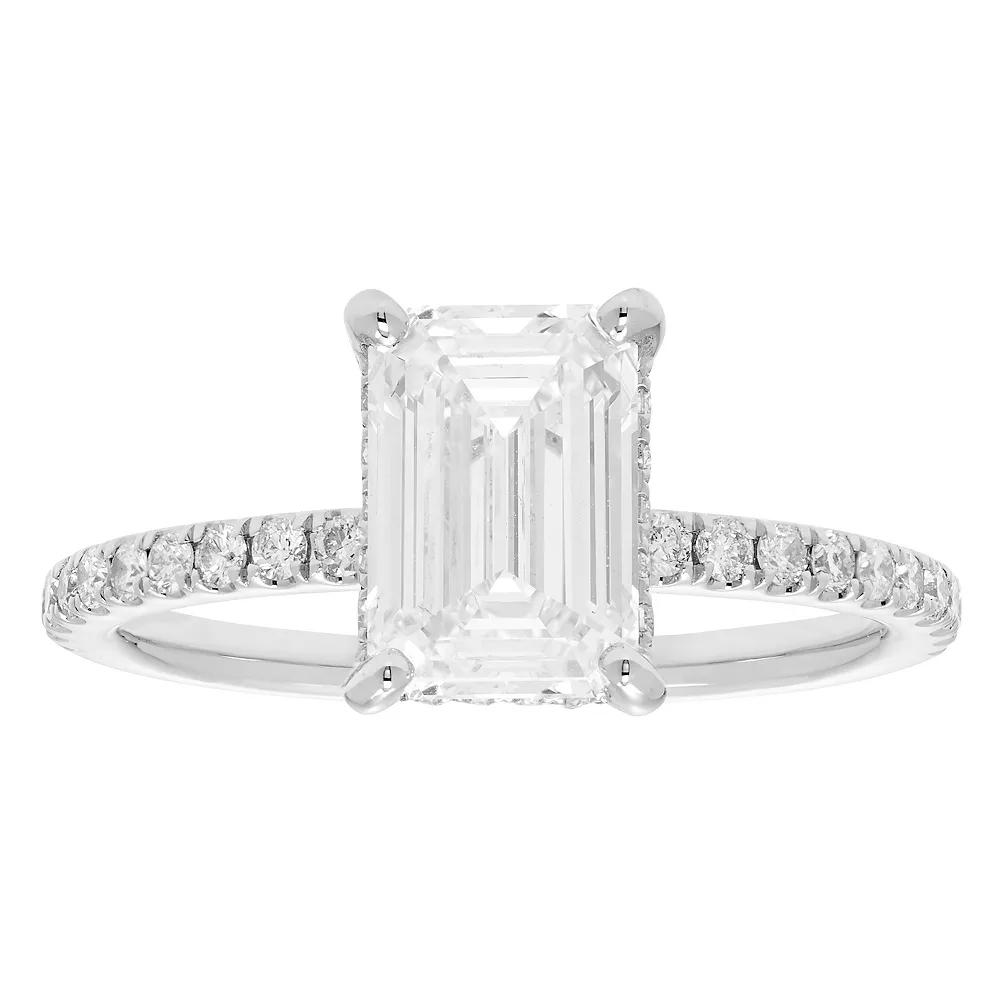 Evergreen Diamonds 14k White Gold 2 3/8 Carat T.W. IGL Certified Emerald Cut Lab-Grown Diamond Hidden Halo Ring, Women's,  Product Image