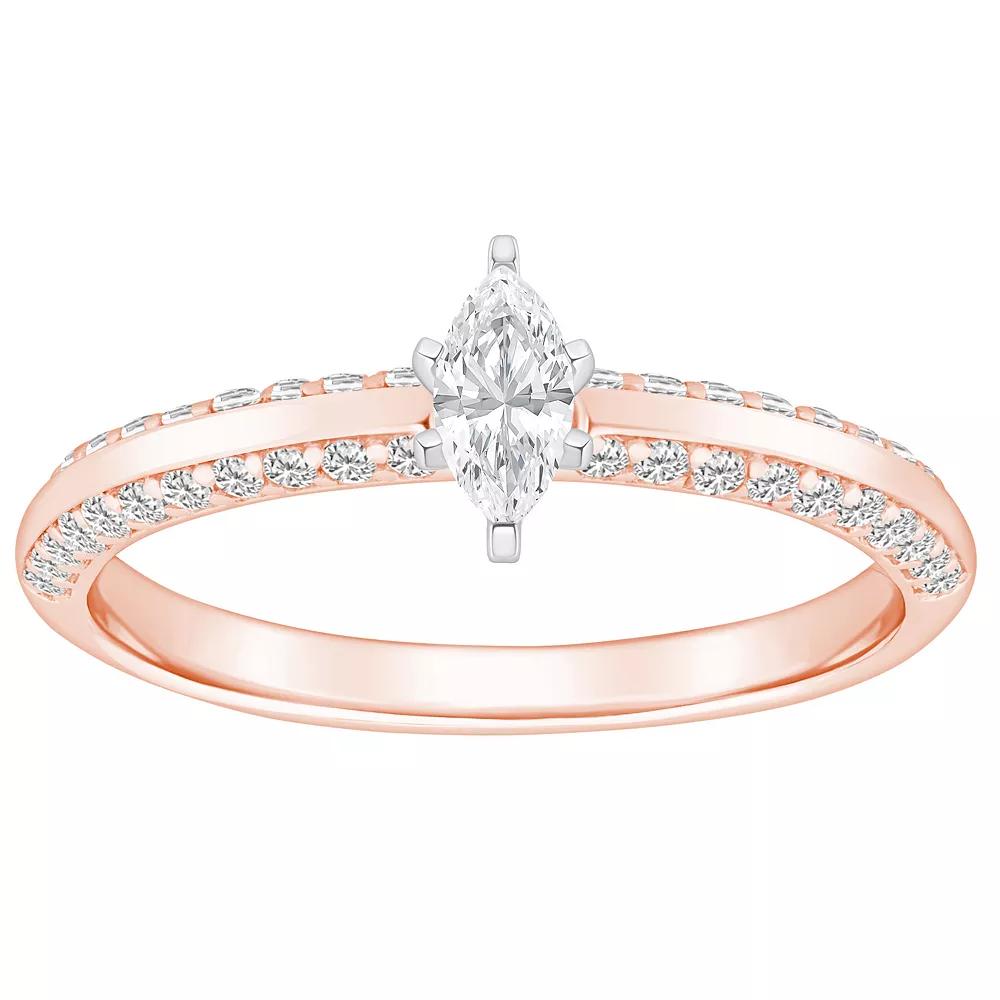 Alyson Layne 14k Gold 3/5 Carat T.W. Diamond Marquise Pave & Polished Band Engagement Ring, Women's, Size: 8.50, 14k White Gold Product Image