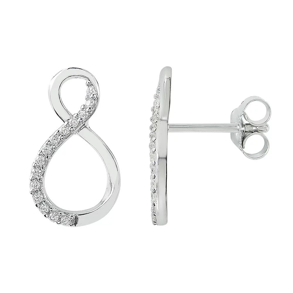 SIRI Sterling Silver Rhodium-Plated Infinity Stud Earrings with Pave Cubic Zirconia Design, Women's Product Image