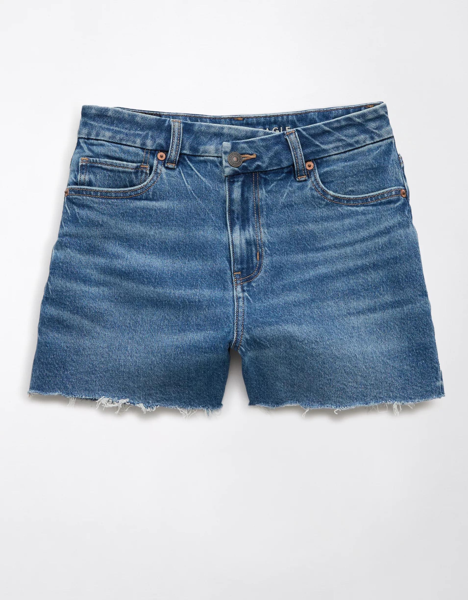 AE Stretch Curvy Crossover Denim Mom Short Product Image