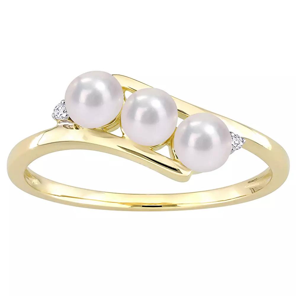 Stella Grace 10k Gold Freshwater Cultured Pearl & Diamond Accent Bypass Ring, Women's, Size: 6 Product Image