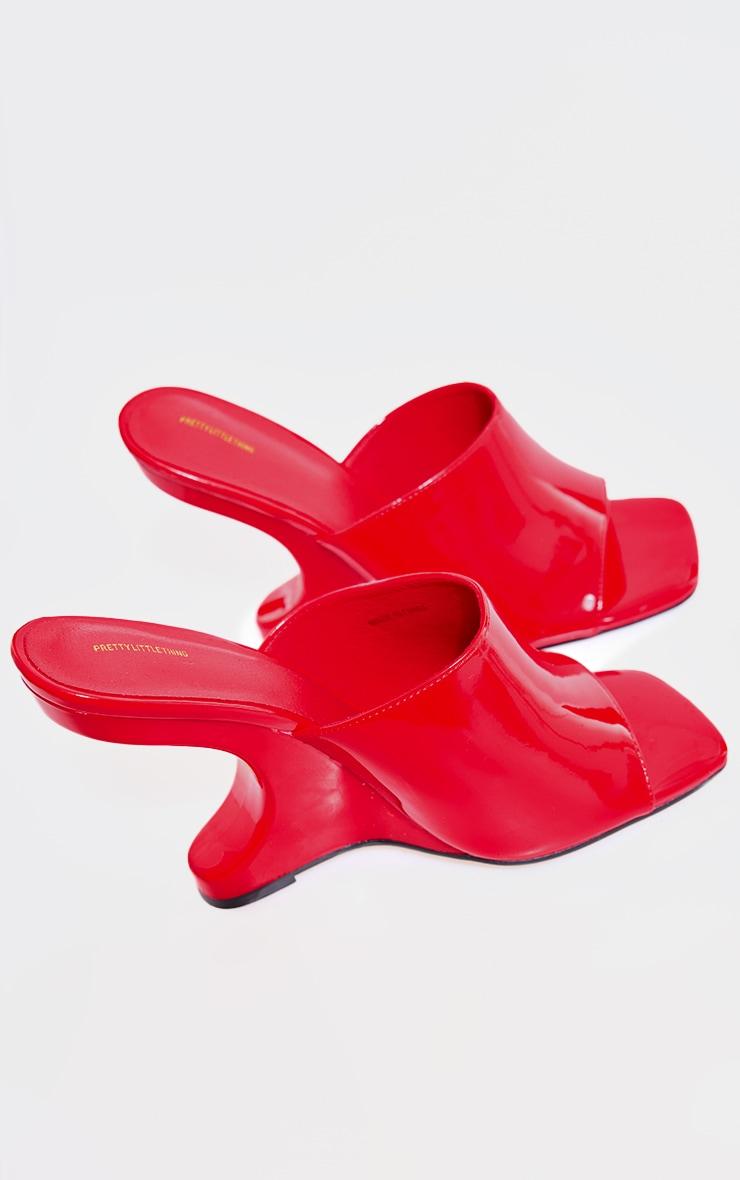 Red Patent Pu Cut Out Heeled Mule Wedges Product Image